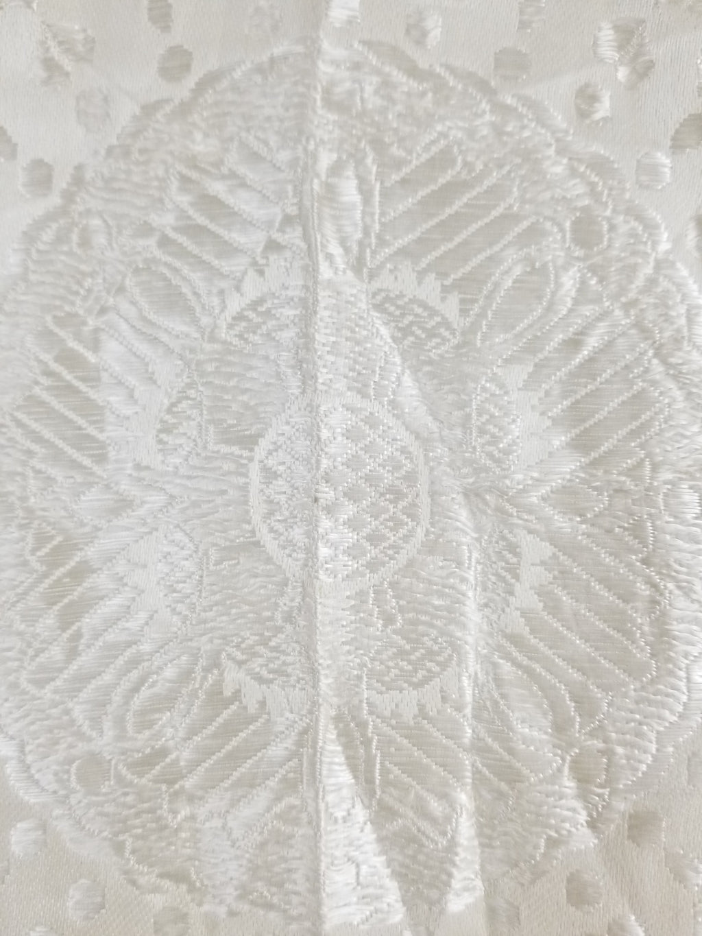 Vintage Off-White Jacquard Taj Mahal Fringed Shawl 86x85cm
