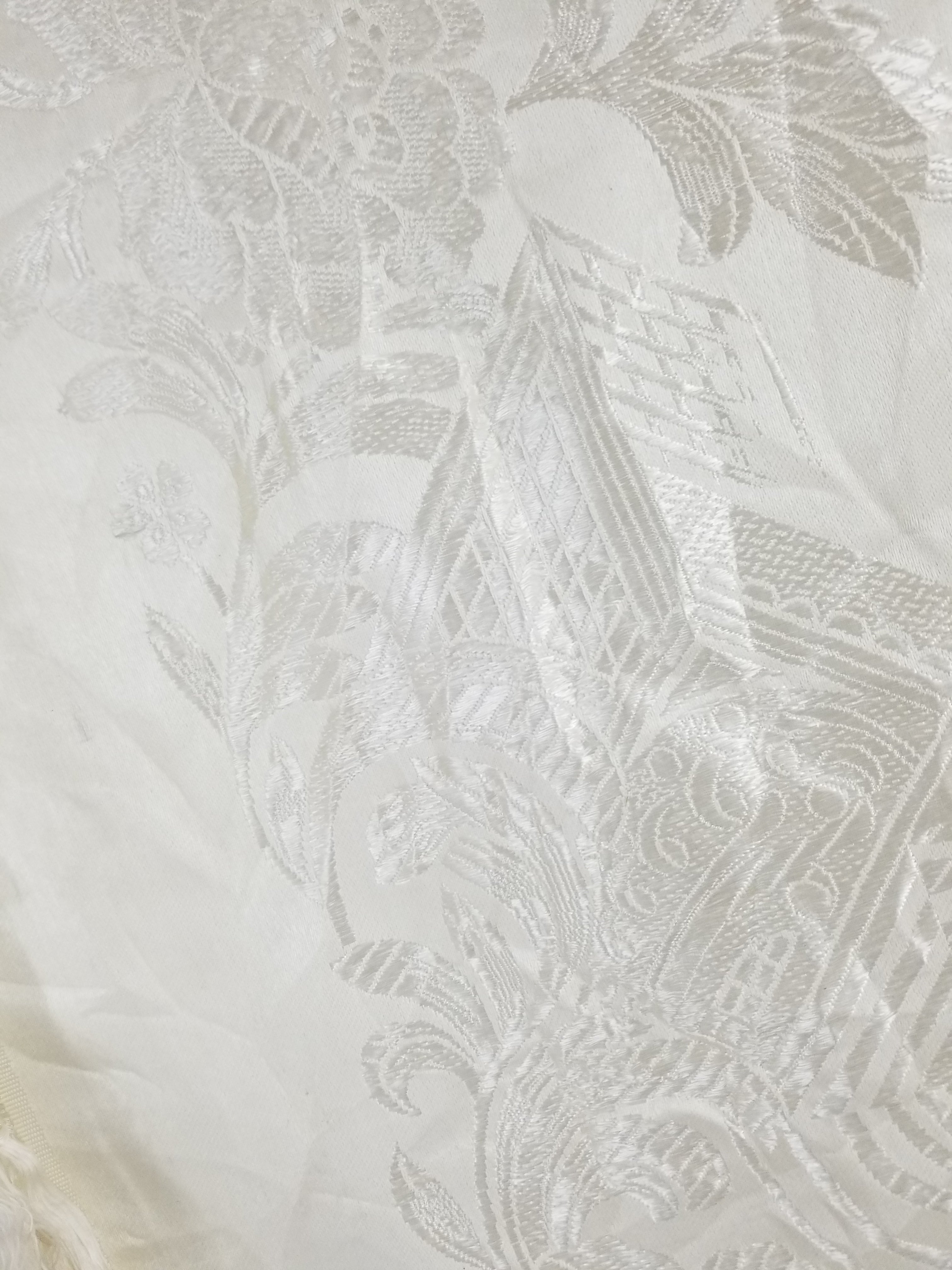 Vintage Off-White Jacquard Taj Mahal Fringed Shawl 86x85cm