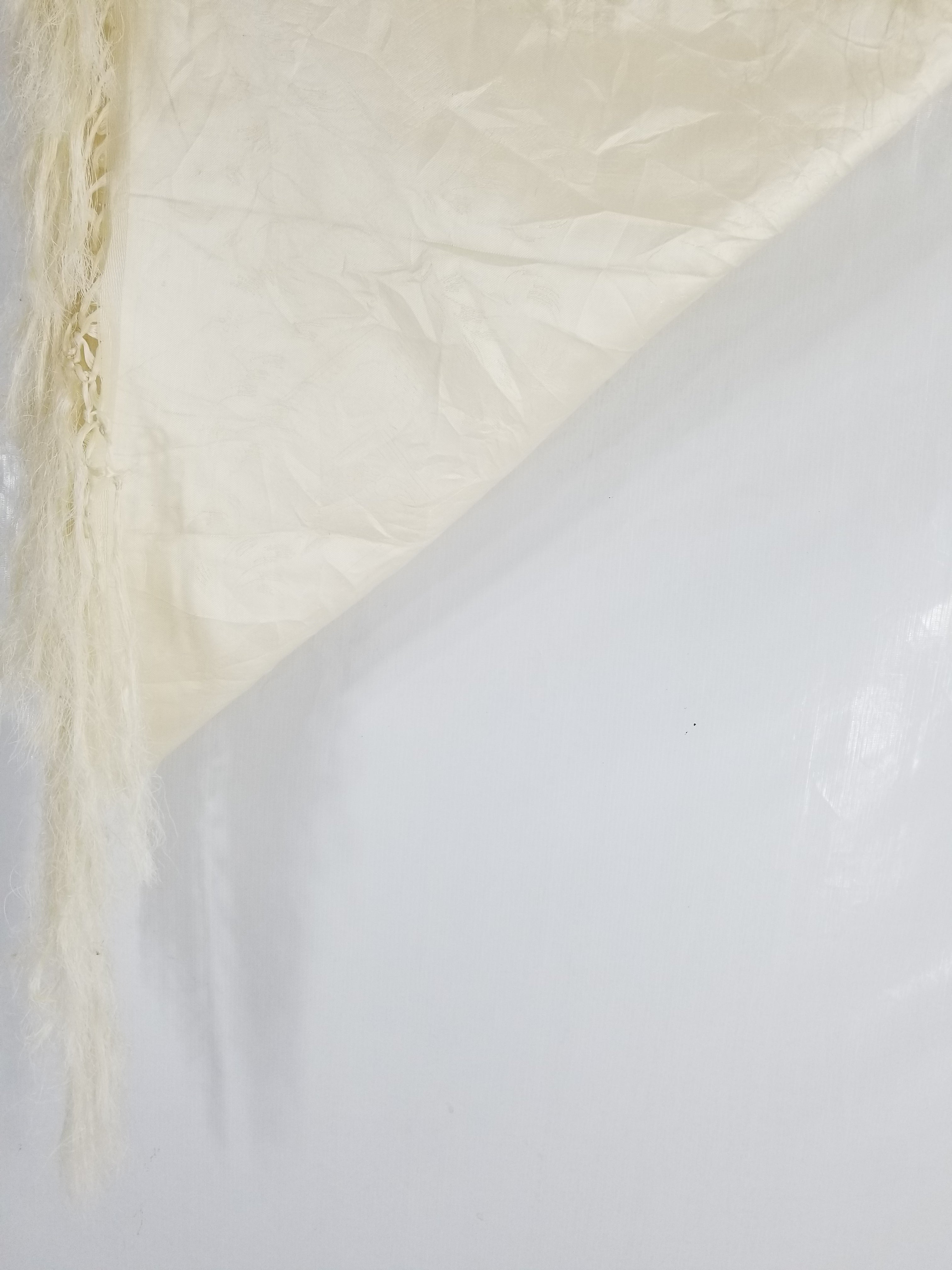 Vintage Off-White Jacquard Taj Mahal Fringed Shawl 86x85cm