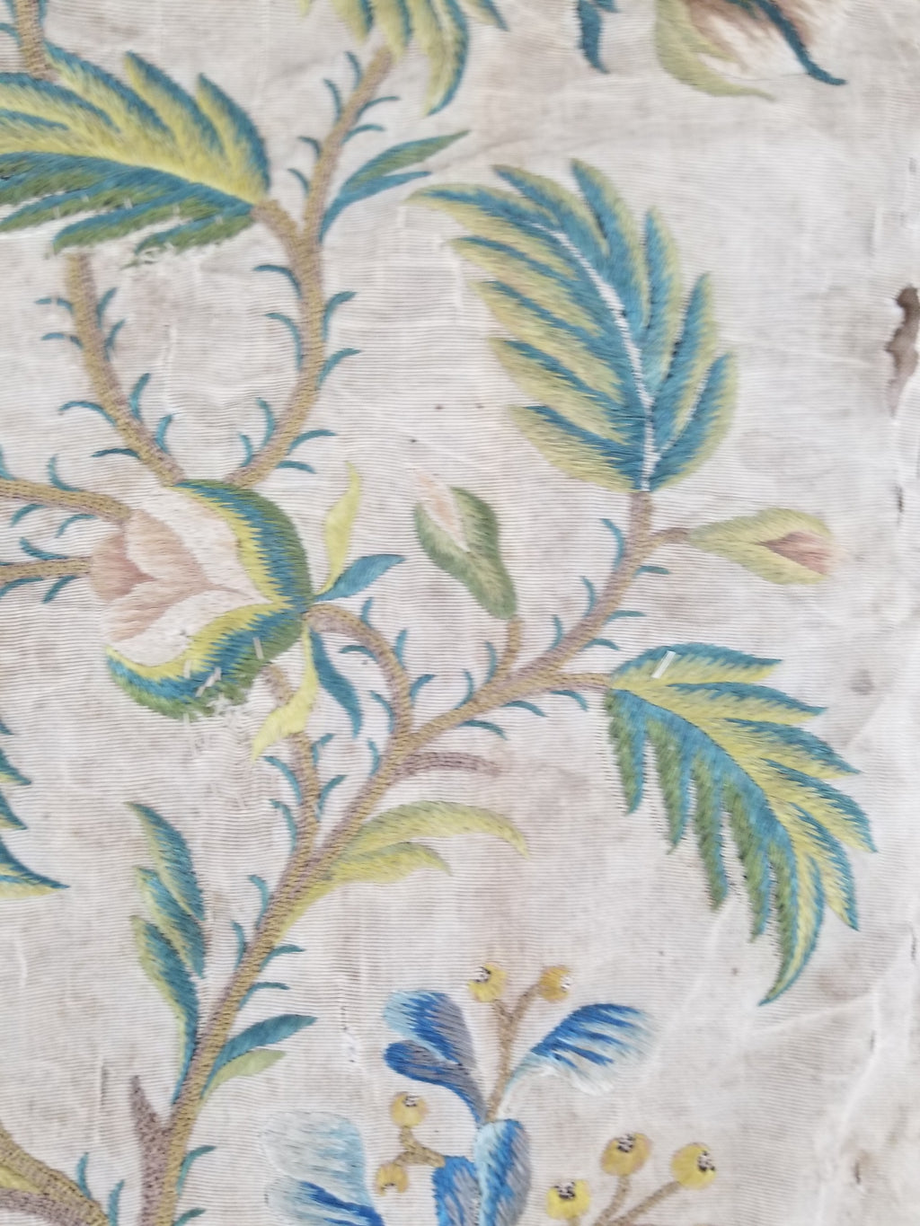 Antique Hand Embroidered Chinoiserie Floral Silk Panel 57x47cm