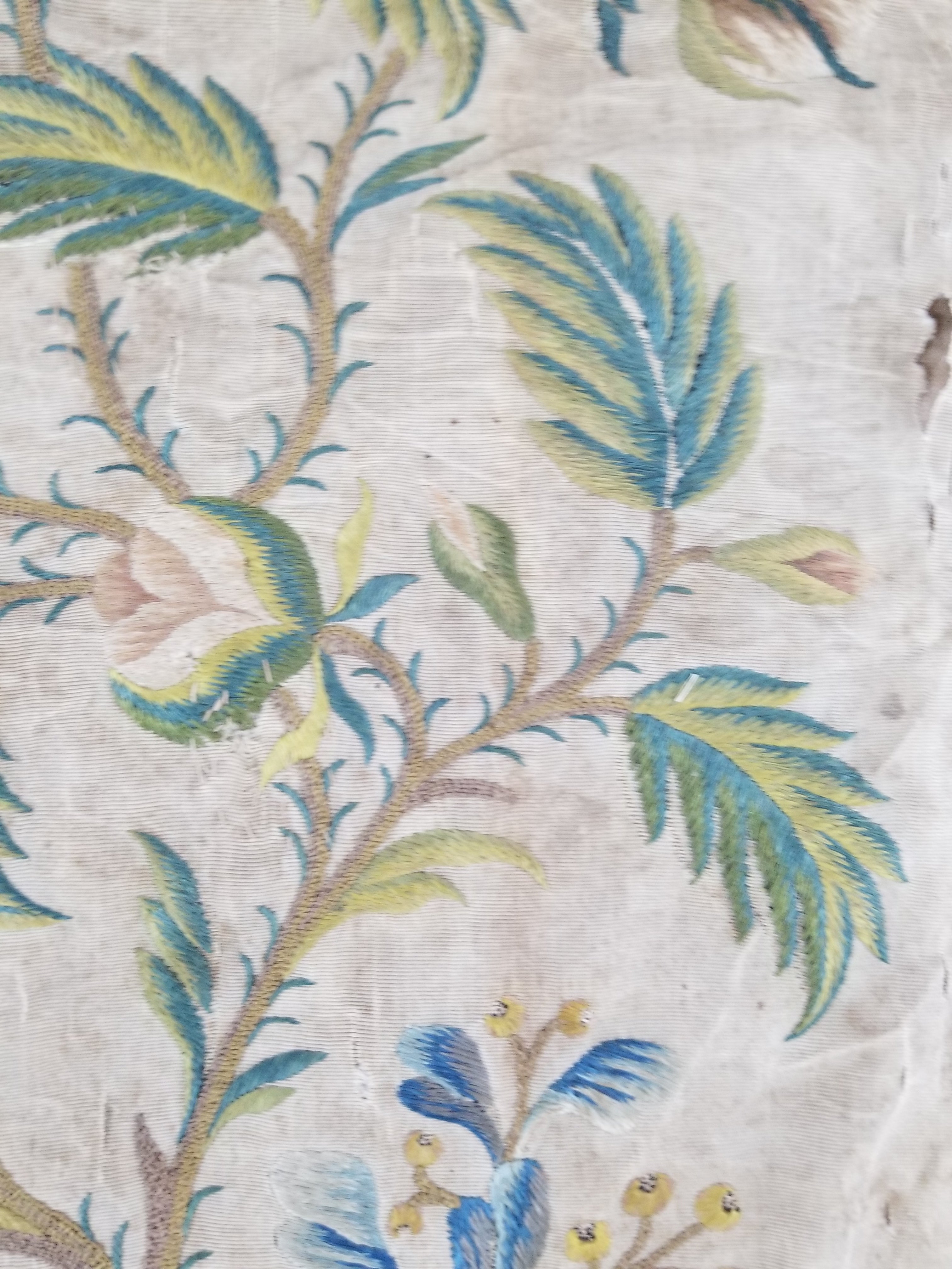 Antique Hand Embroidered Chinoiserie Floral Silk Panel 57x47cm