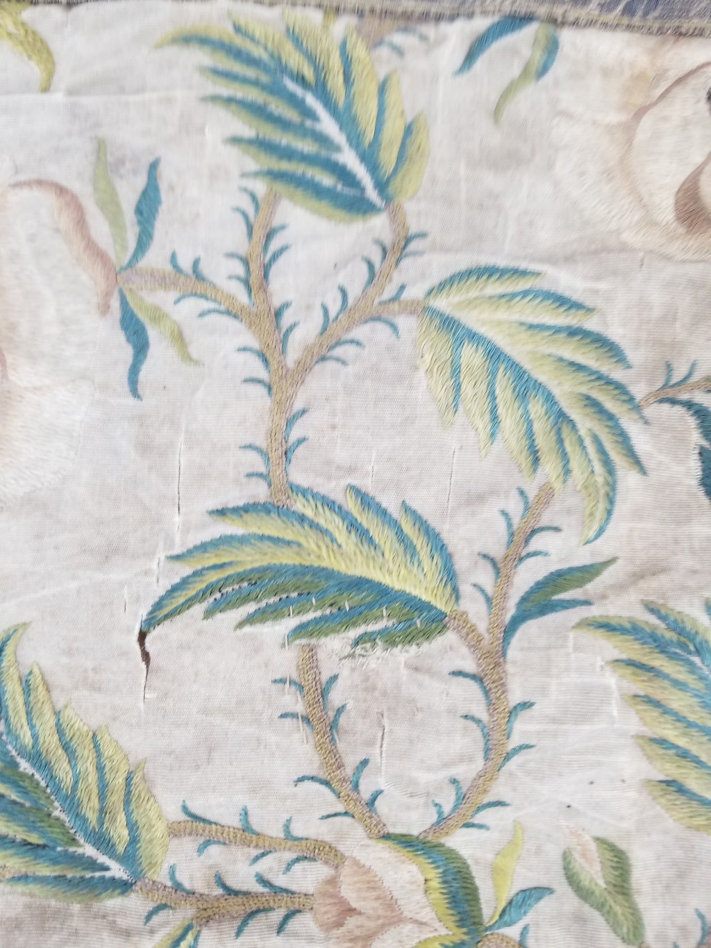 Antique Hand Embroidered Chinoiserie Floral Silk Panel 57x47cm