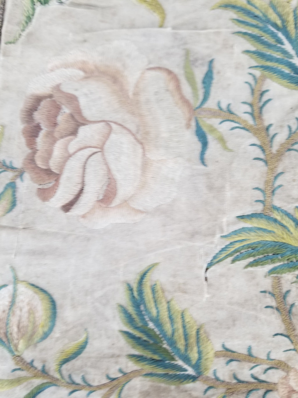 Antique Hand Embroidered Chinoiserie Floral Silk Panel 57x47cm