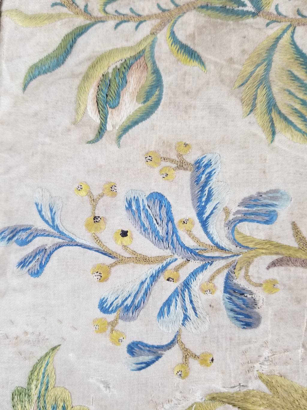 Antique Hand Embroidered Chinoiserie Floral Silk Panel 57x47cm