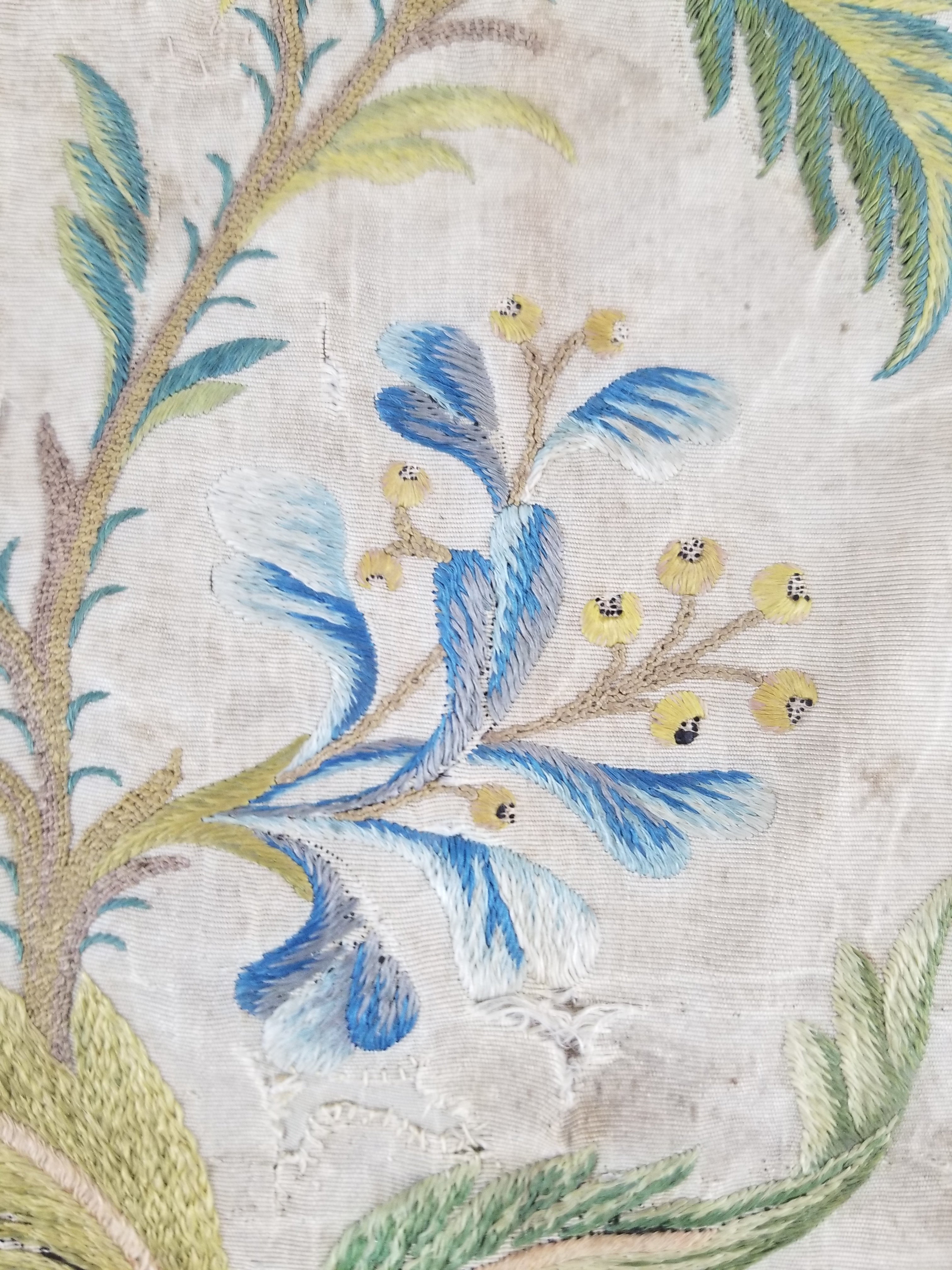 Antique Hand Embroidered Chinoiserie Floral Silk Panel 57x47cm