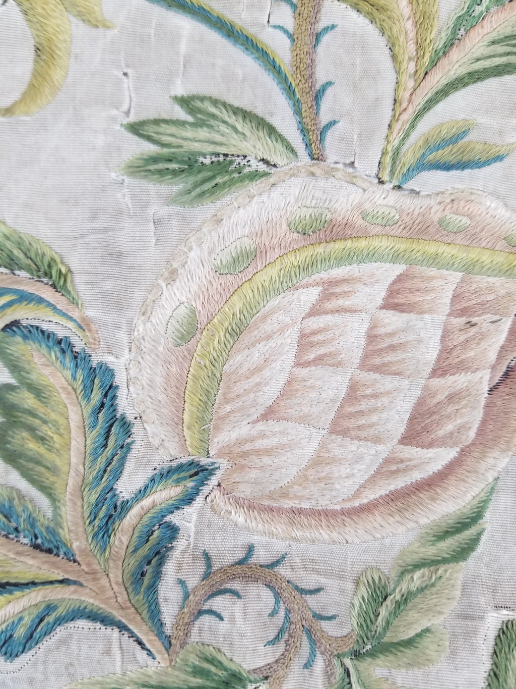 Antique Hand Embroidered Chinoiserie Floral Silk Panel 57x47cm