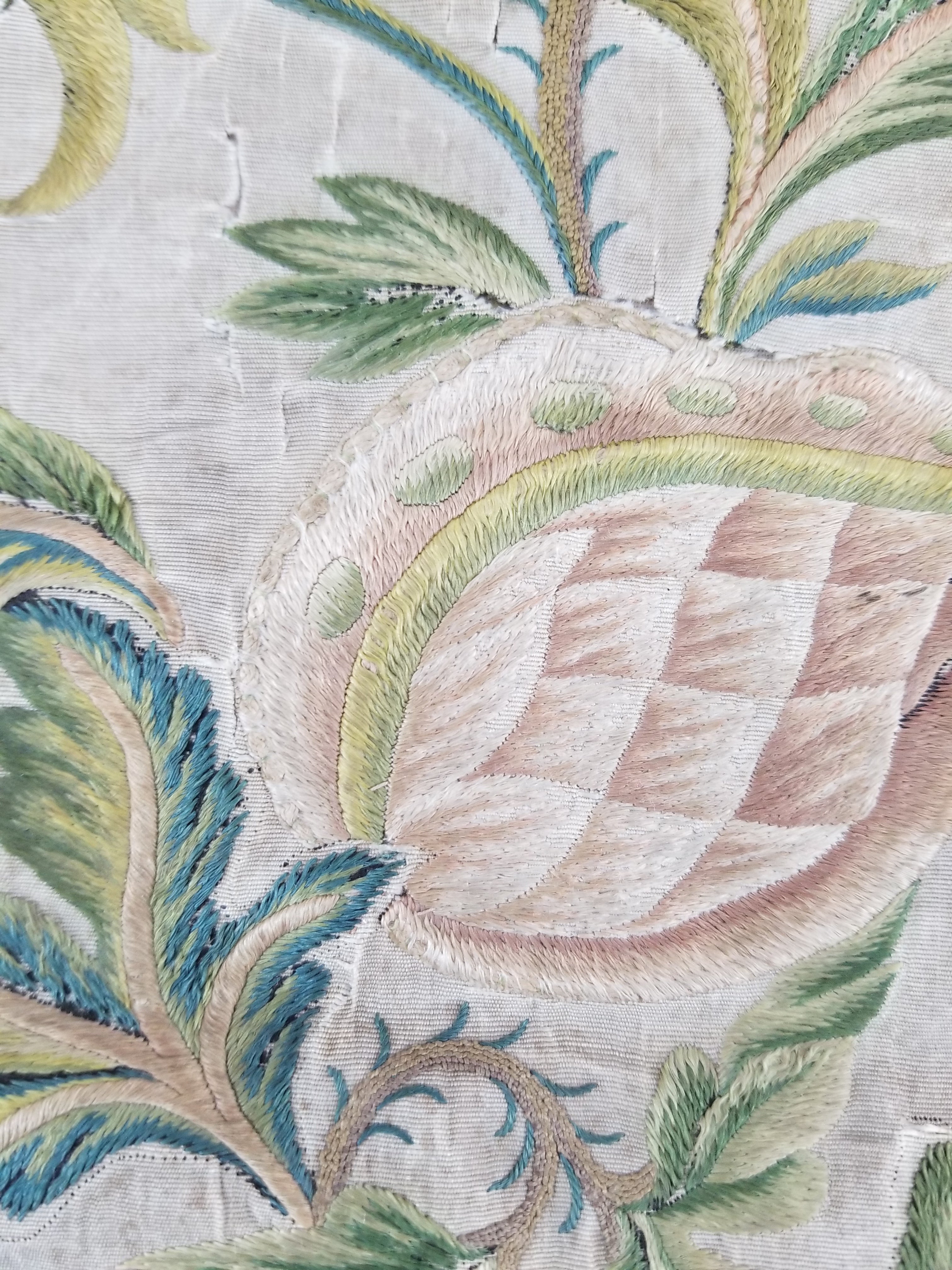 Antique Hand Embroidered Chinoiserie Floral Silk Panel 57x47cm