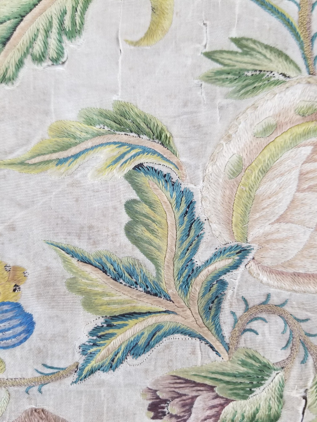 Antique Hand Embroidered Chinoiserie Floral Silk Panel 57x47cm