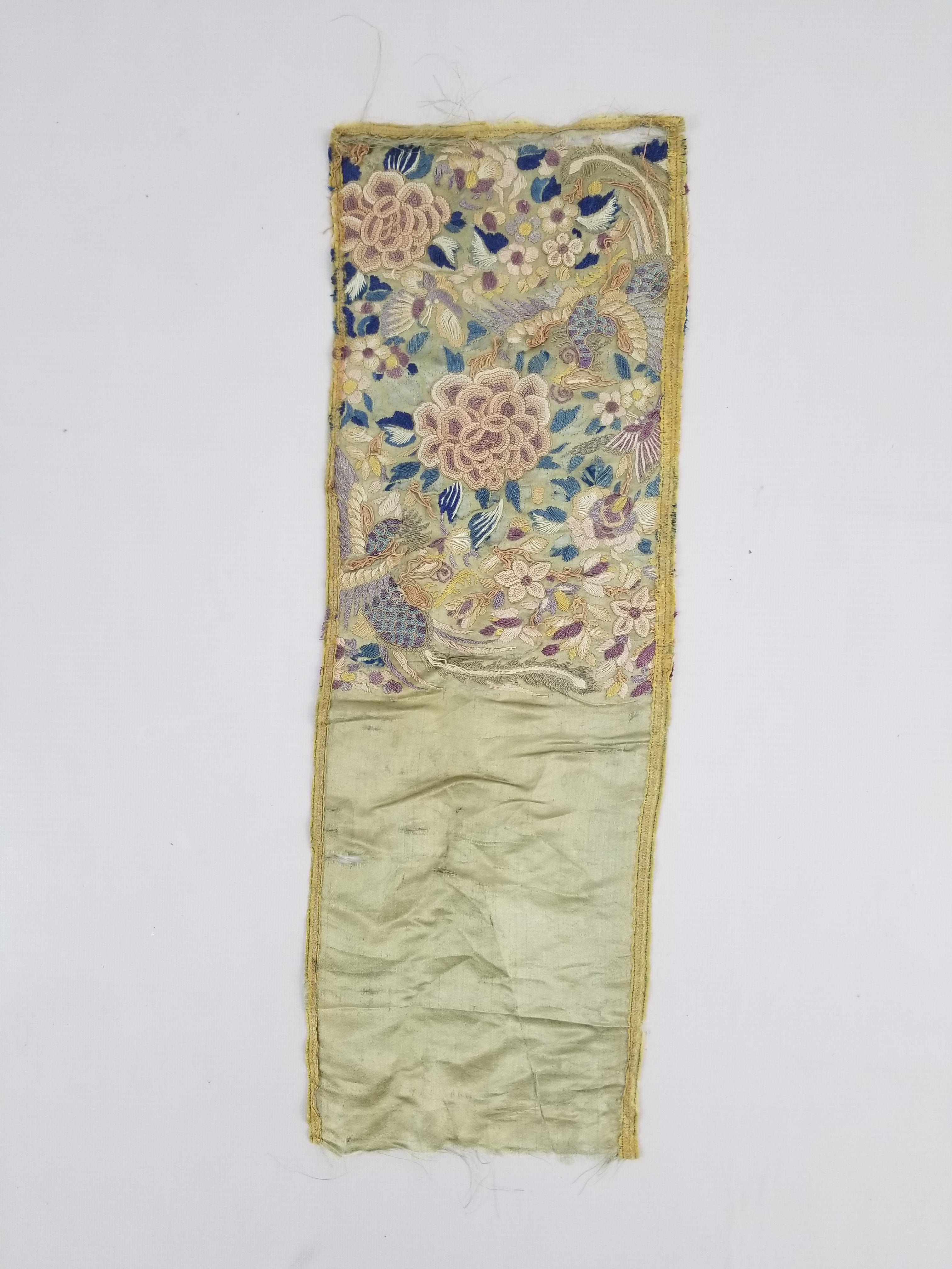 Antique Chinese Qing Dyansty Silk Hand Embroidered Panel 56x19cm