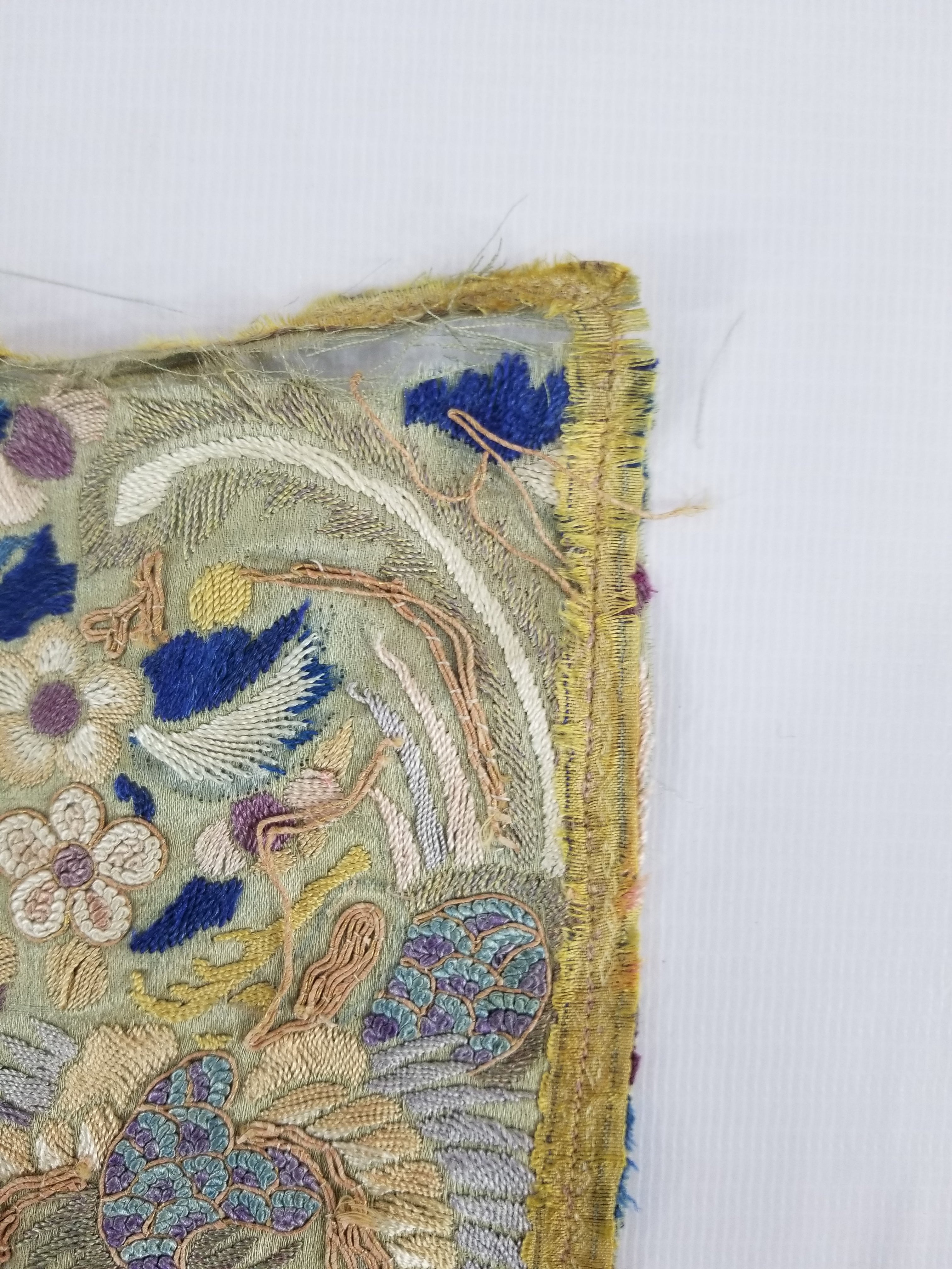 Antique Chinese Qing Dyansty Silk Hand Embroidered Panel 56x19cm