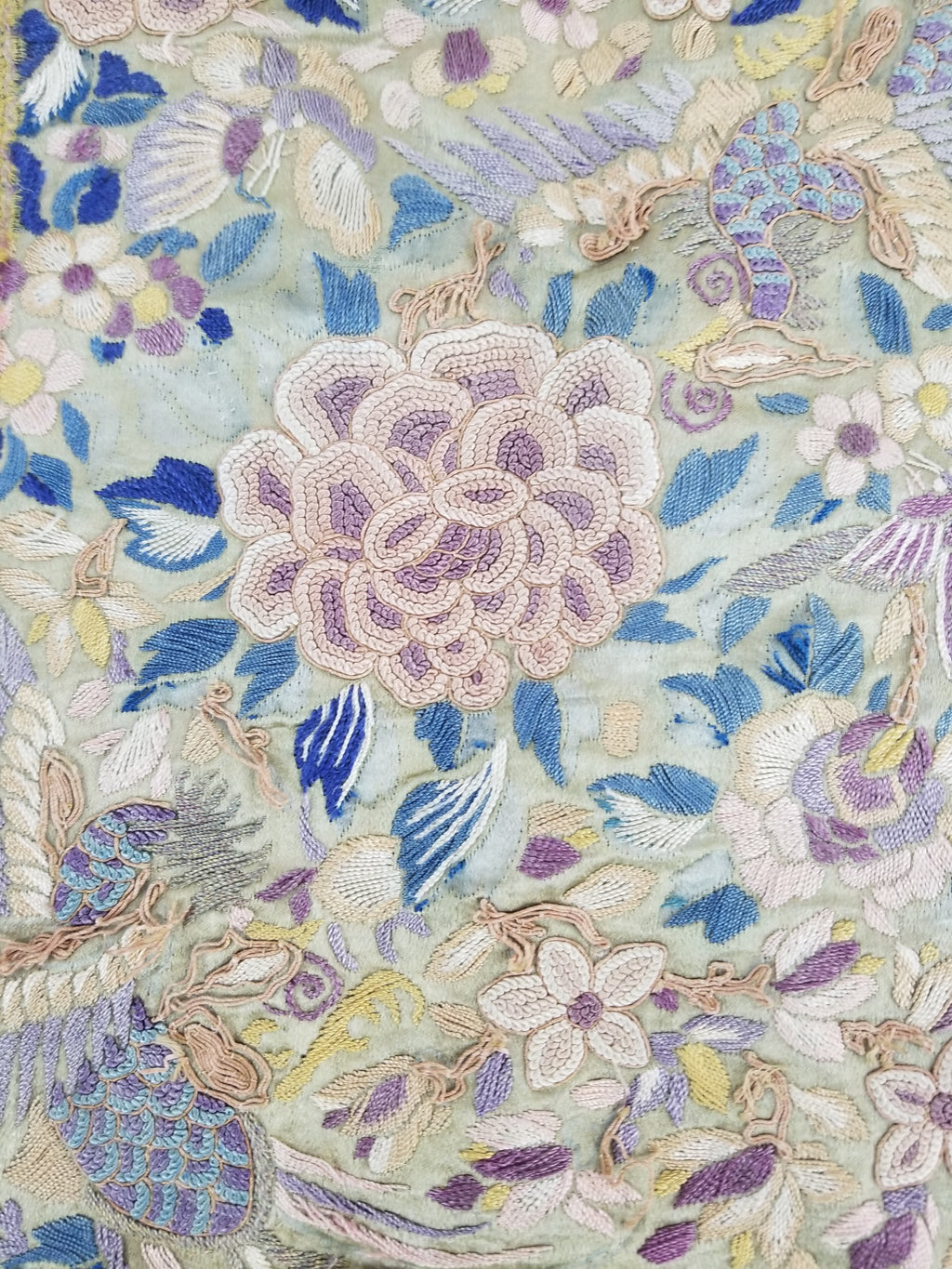 Antique Chinese Qing Dyansty Silk Hand Embroidered Panel 56x19cm