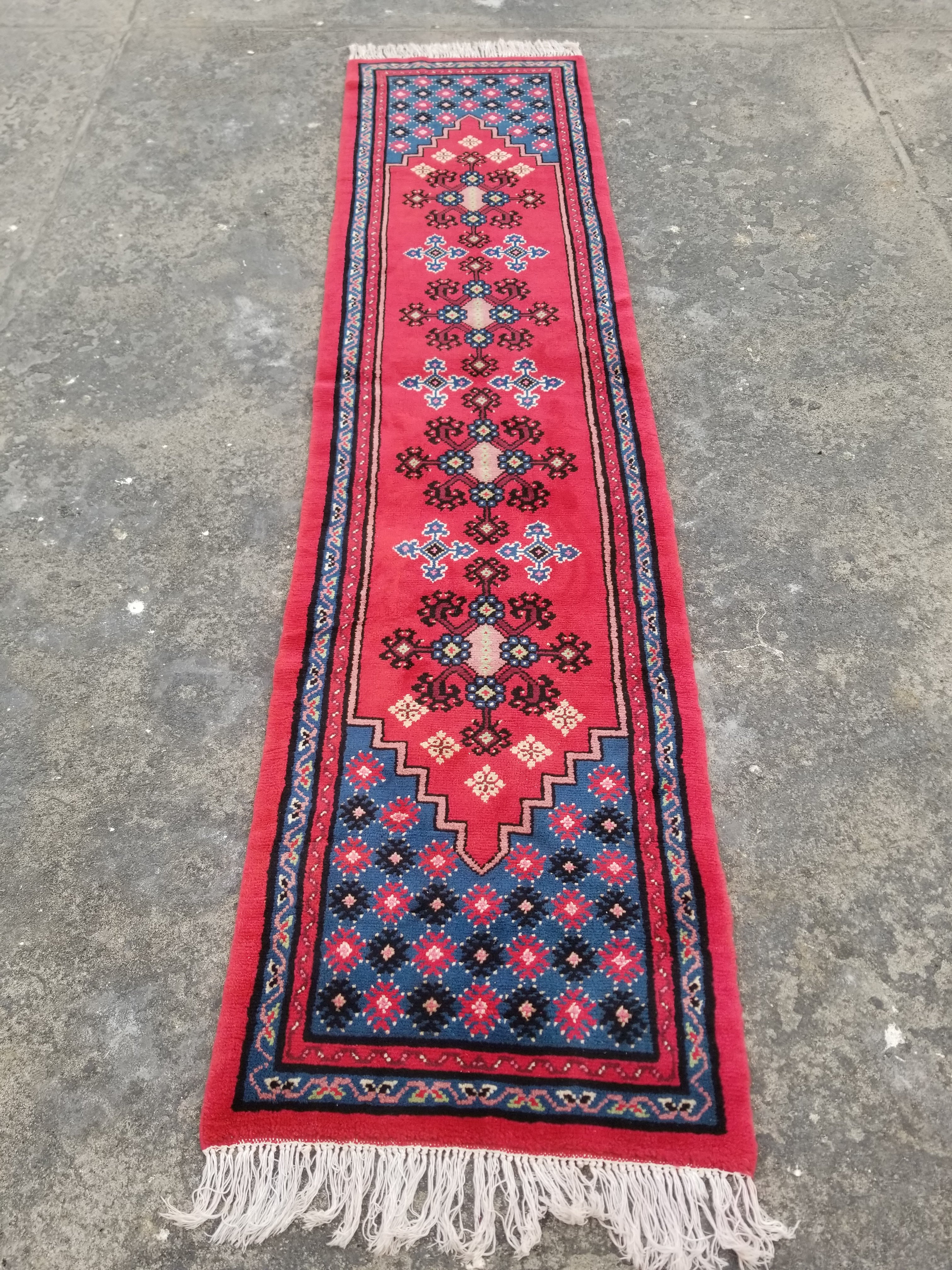 Vintage Traditional Handmade Tunisian Wool Multicolor Runner Rug 286x68cm