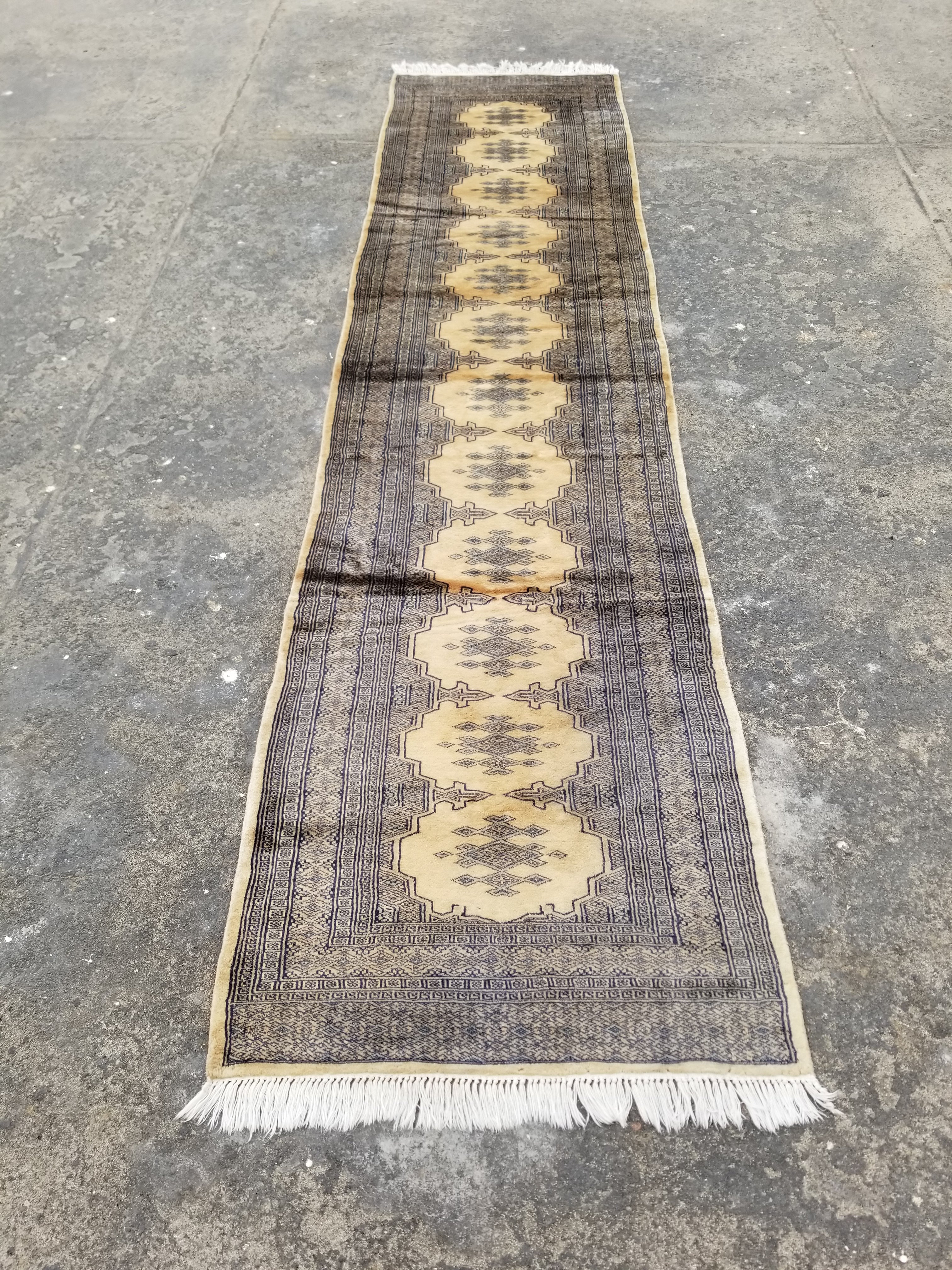 Vintage Traditional Handmade Afghan Wool Multicolor Runner Rug 335x79cm