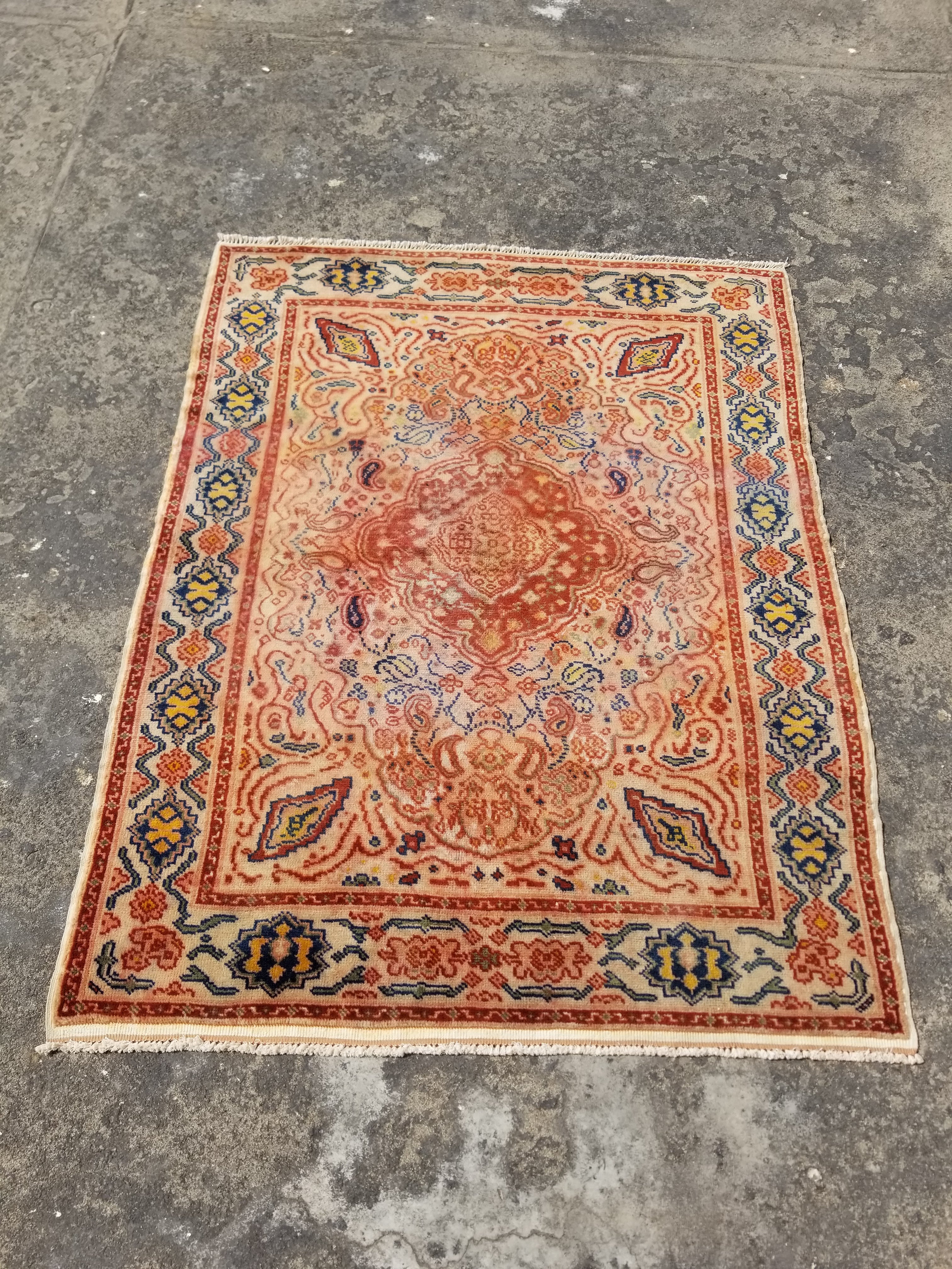 Distressed Vintage Traditional Handmade Oriental Wool Multicolor Rug 160x122cm