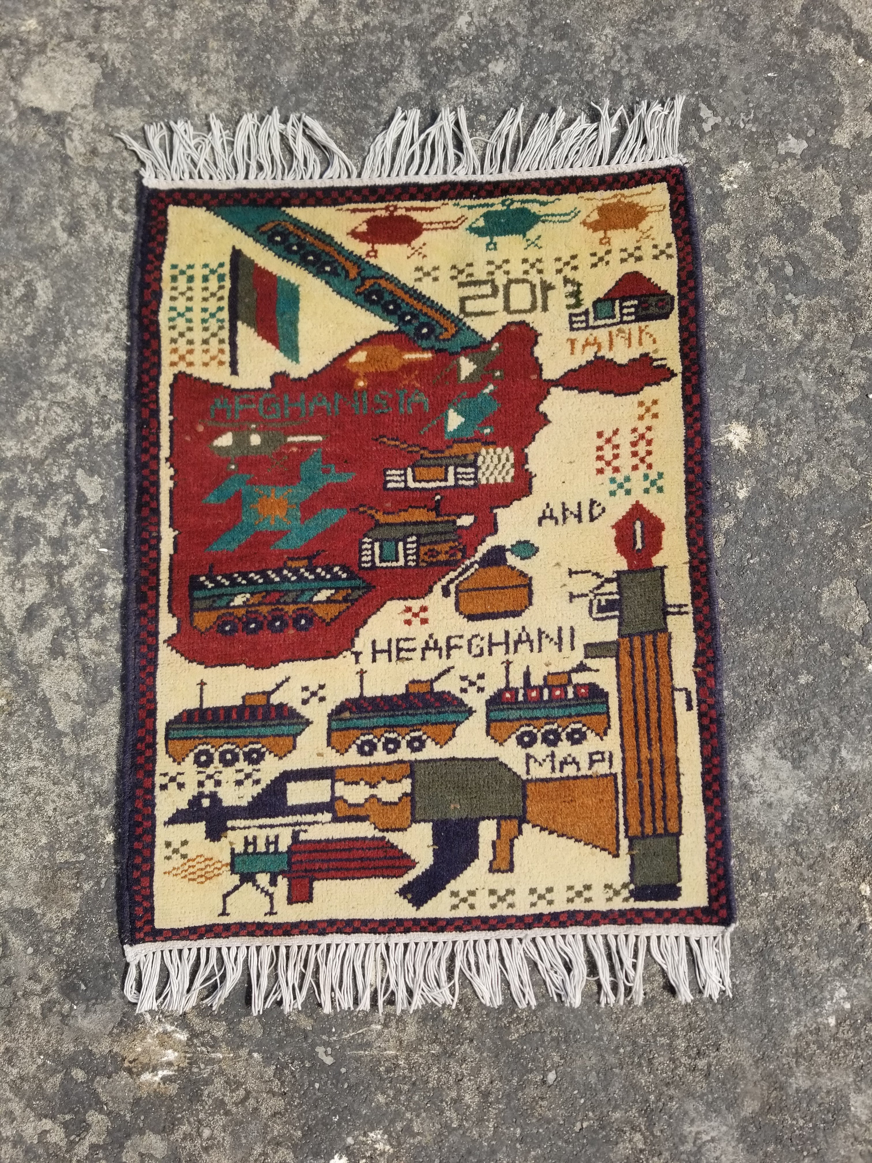 Vintage Traditional Handmade Afghan Tribal War Wool Multicolor Rug 76x58cm