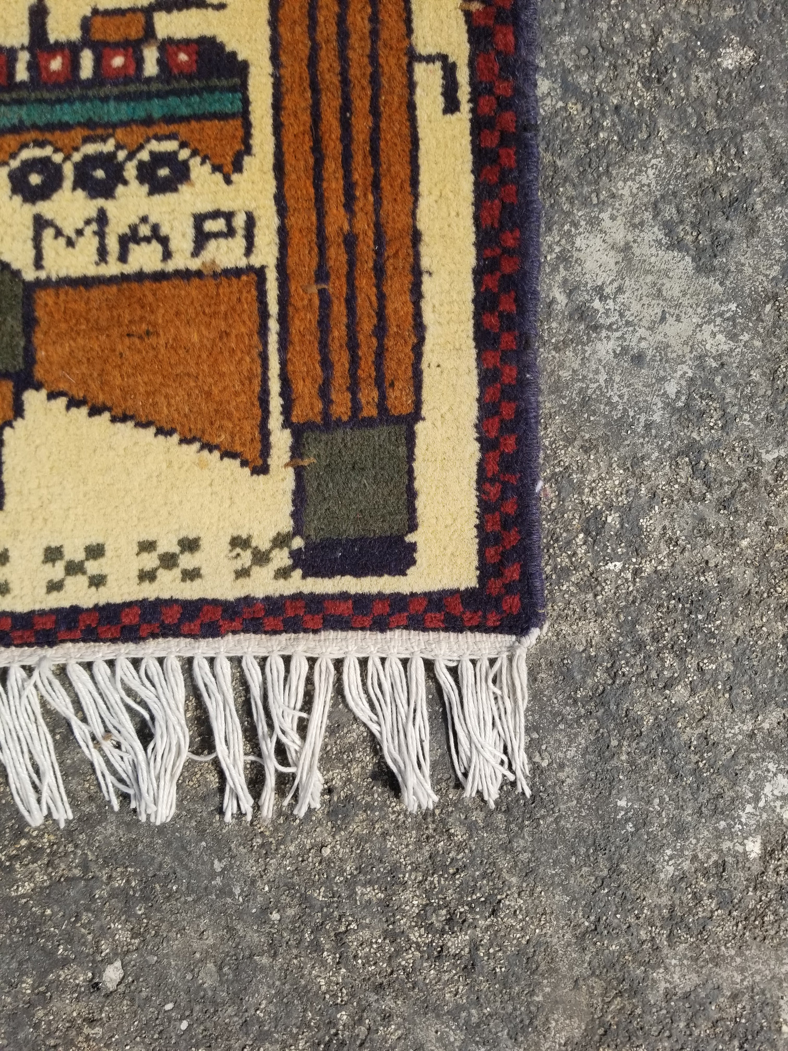 Vintage Traditional Handmade Afghan Tribal War Wool Multicolor Rug 76x58cm