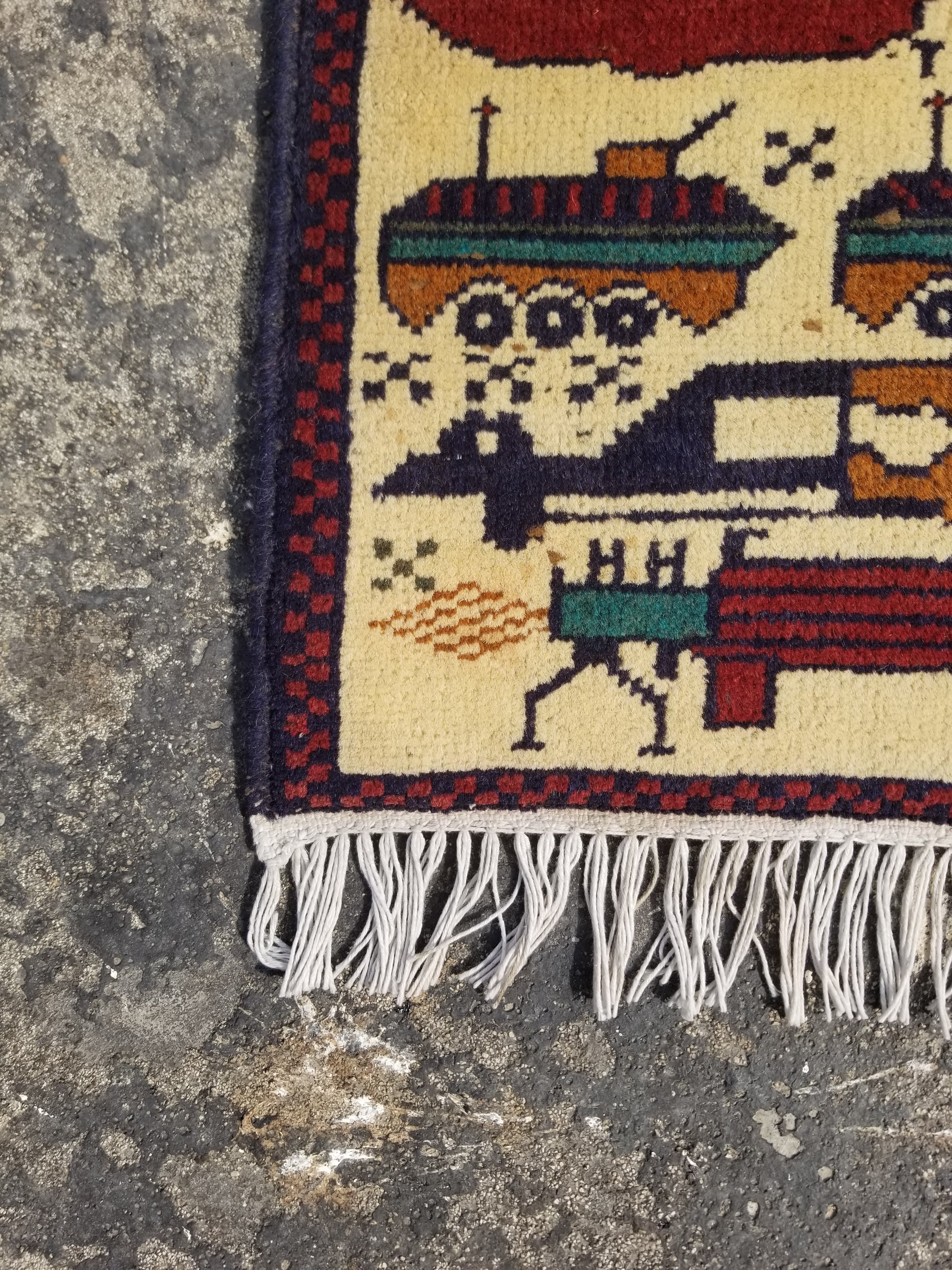 Vintage Traditional Handmade Afghan Tribal War Wool Multicolor Rug 76x58cm