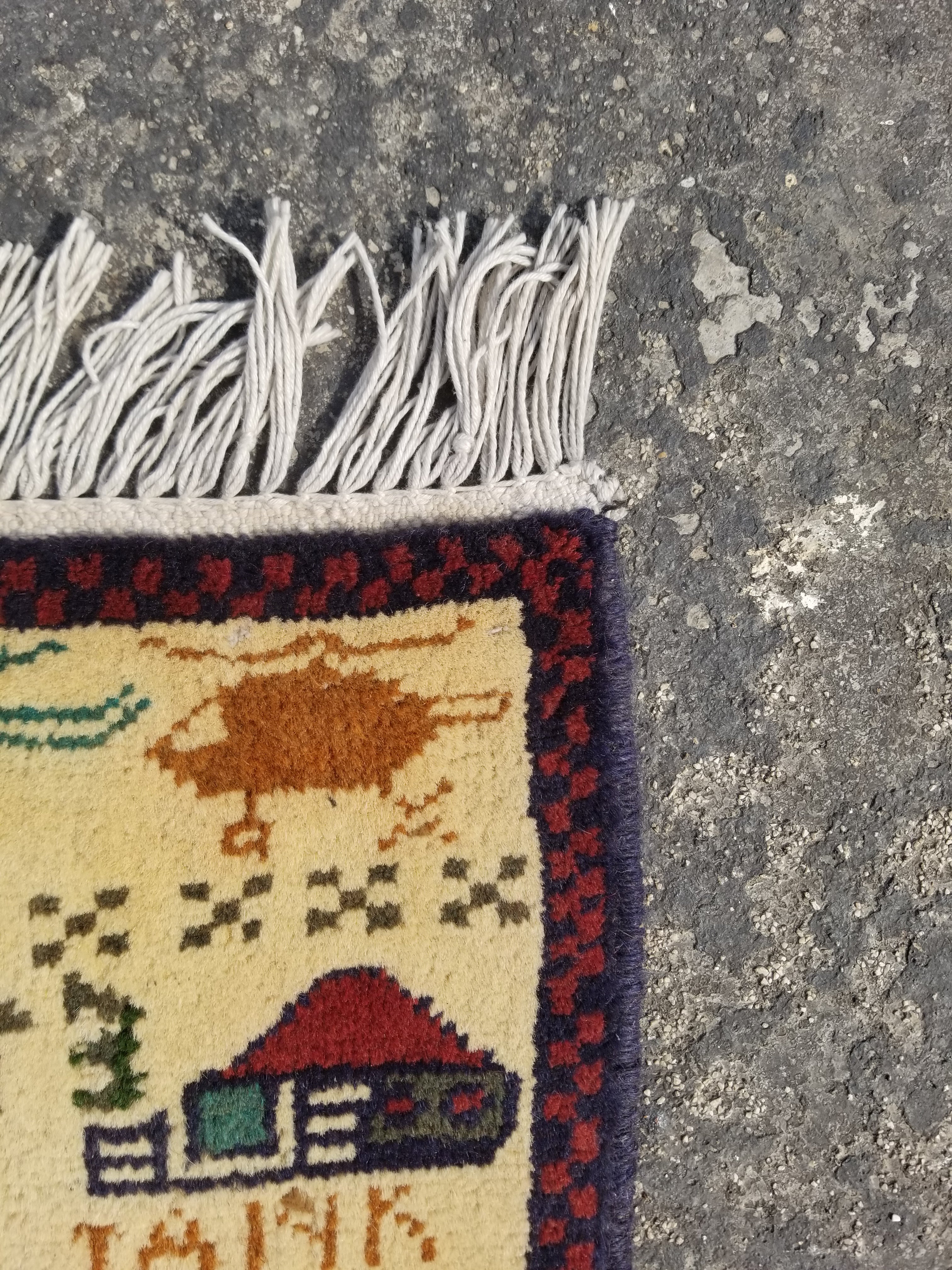 Vintage Traditional Handmade Afghan Tribal War Wool Multicolor Rug 76x58cm