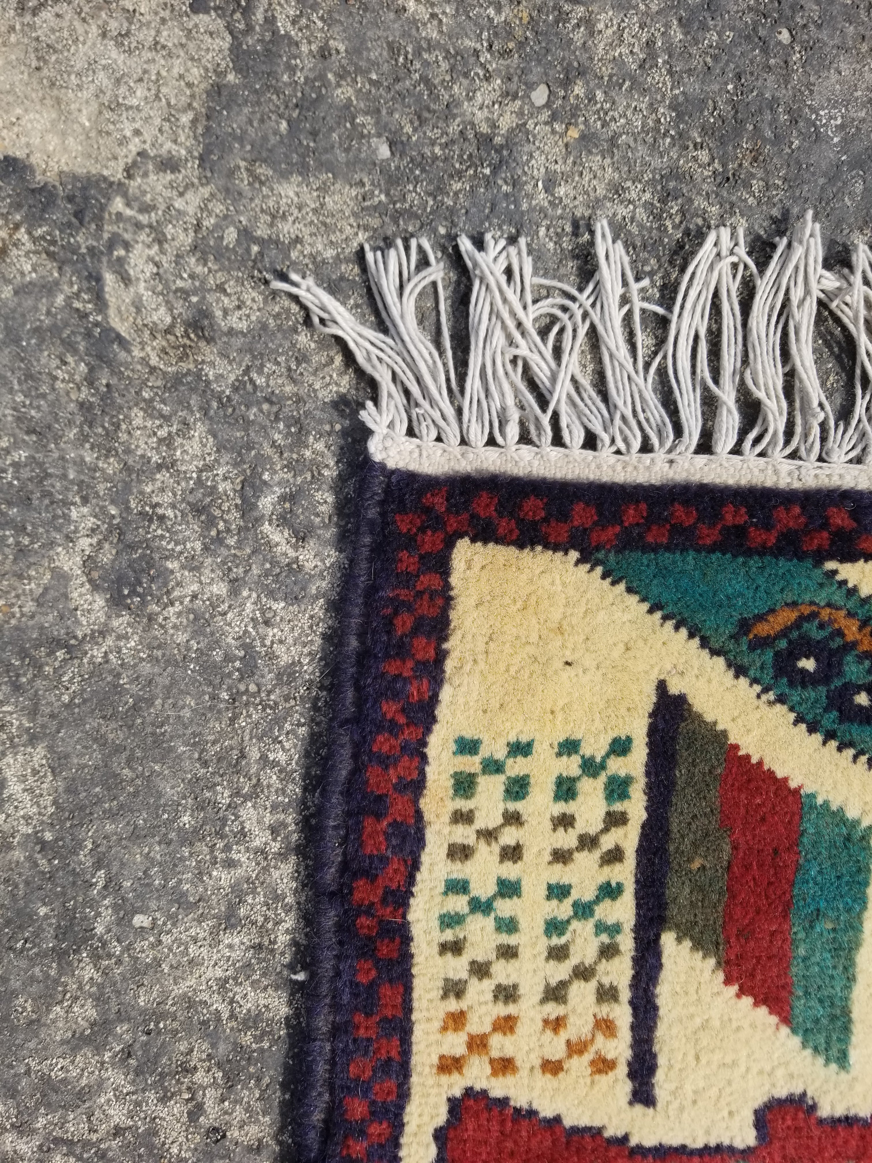 Vintage Traditional Handmade Afghan Tribal War Wool Multicolor Rug 76x58cm