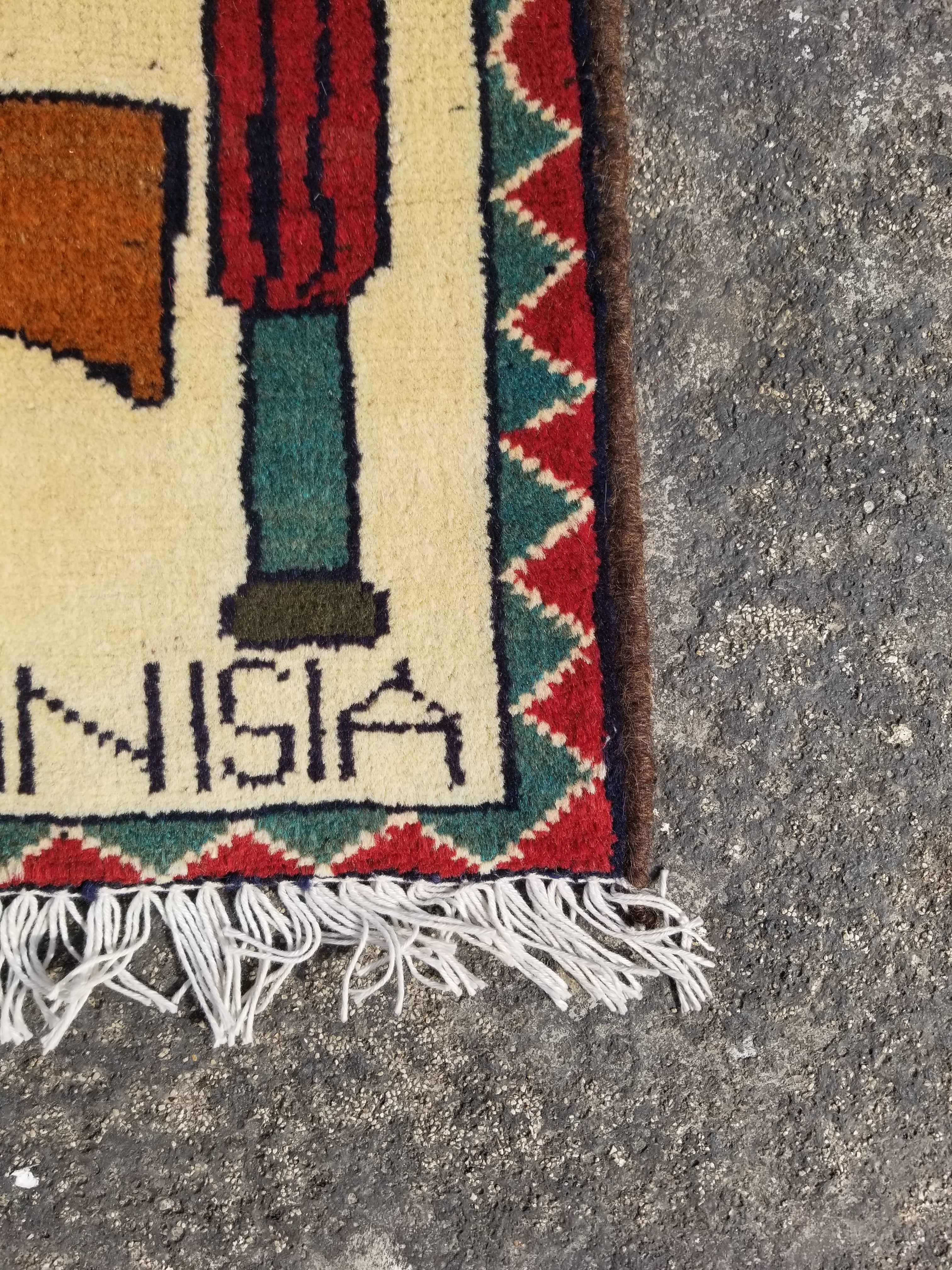 Vintage Traditional Handmade Afghan Tribal War Wool Multicolor Rug 79x58cm
