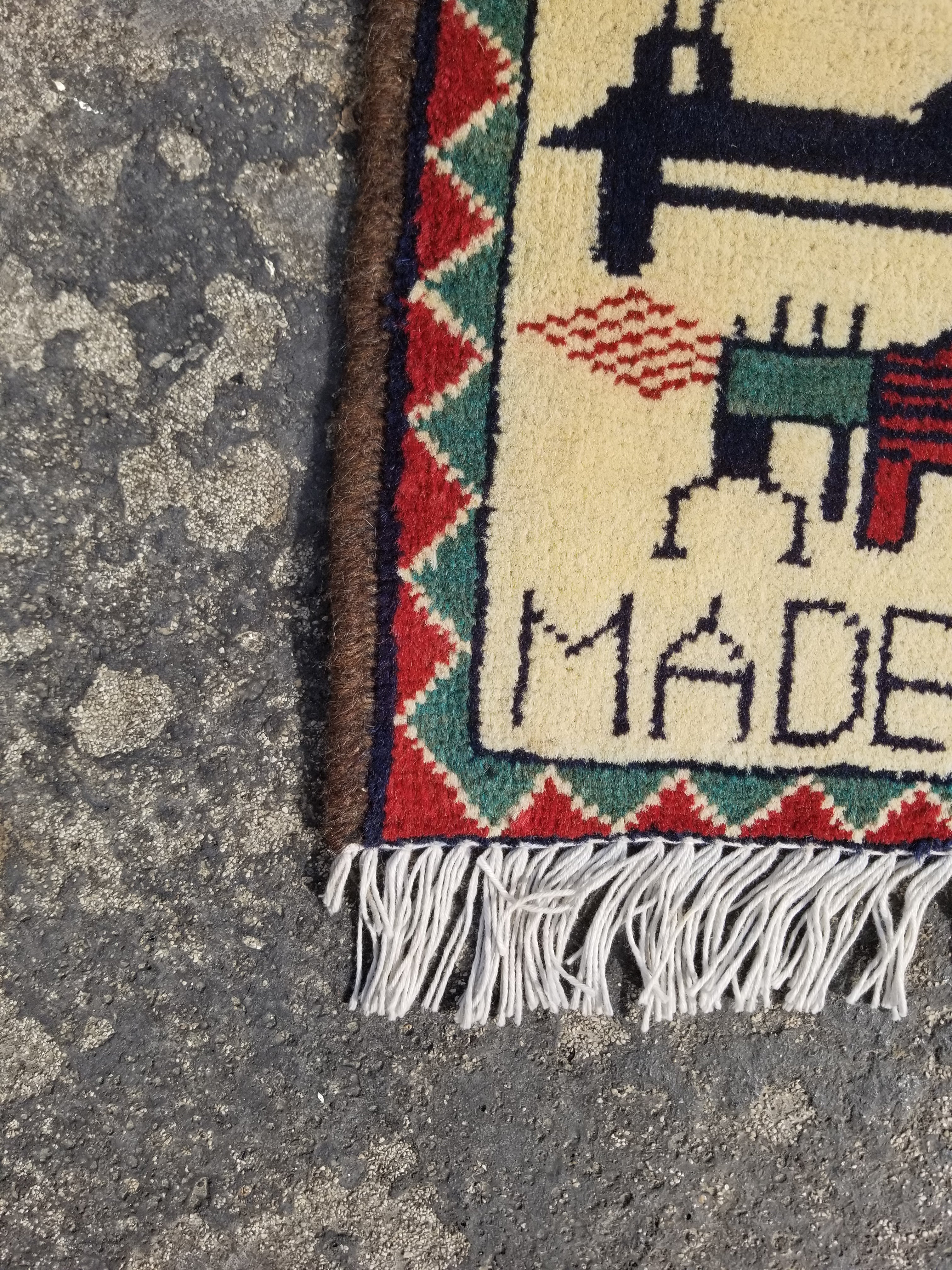 Vintage Traditional Handmade Afghan Tribal War Wool Multicolor Rug 79x58cm
