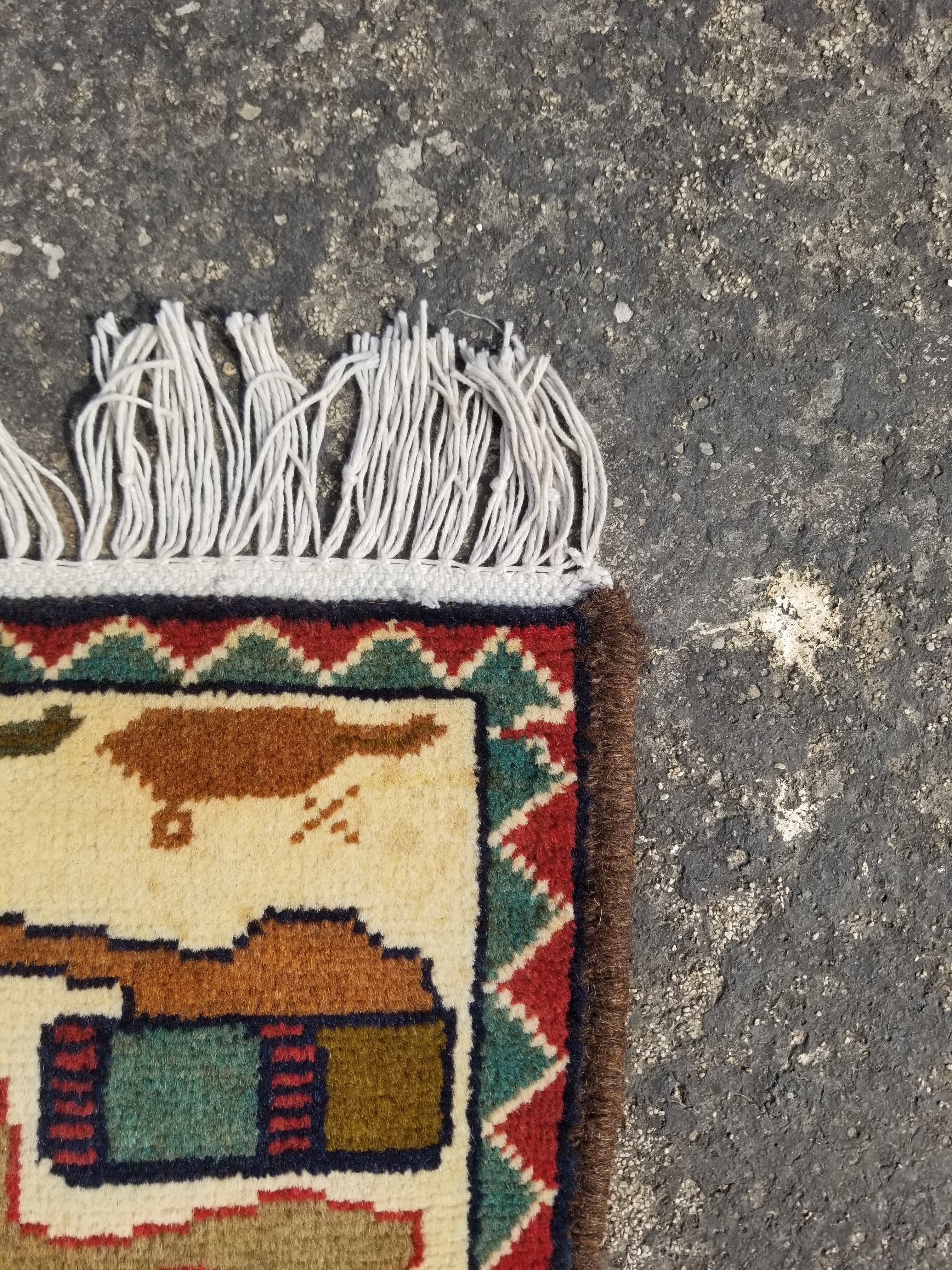 Vintage Traditional Handmade Afghan Tribal War Wool Multicolor Rug 79x58cm