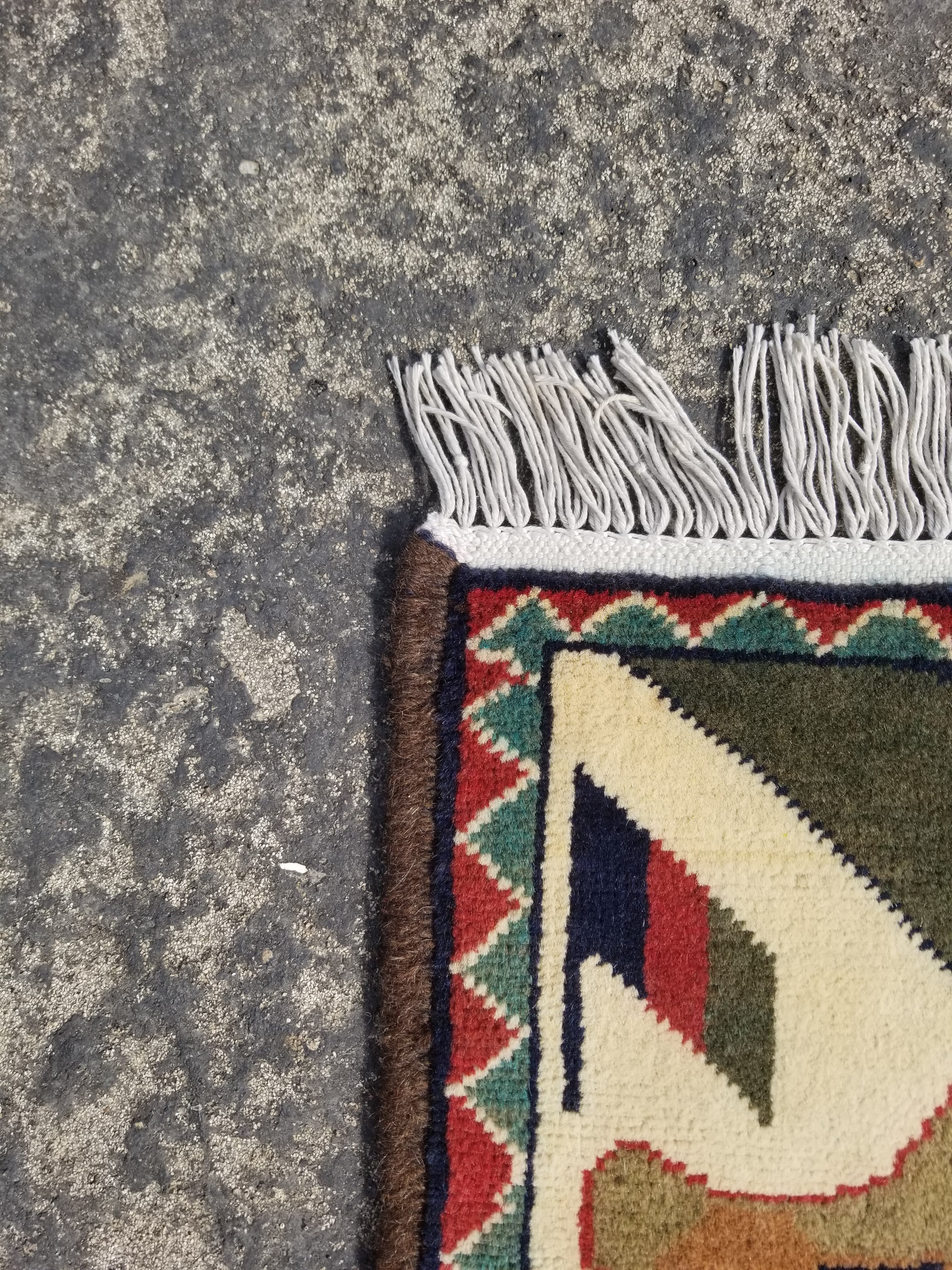 Vintage Traditional Handmade Afghan Tribal War Wool Multicolor Rug 79x58cm