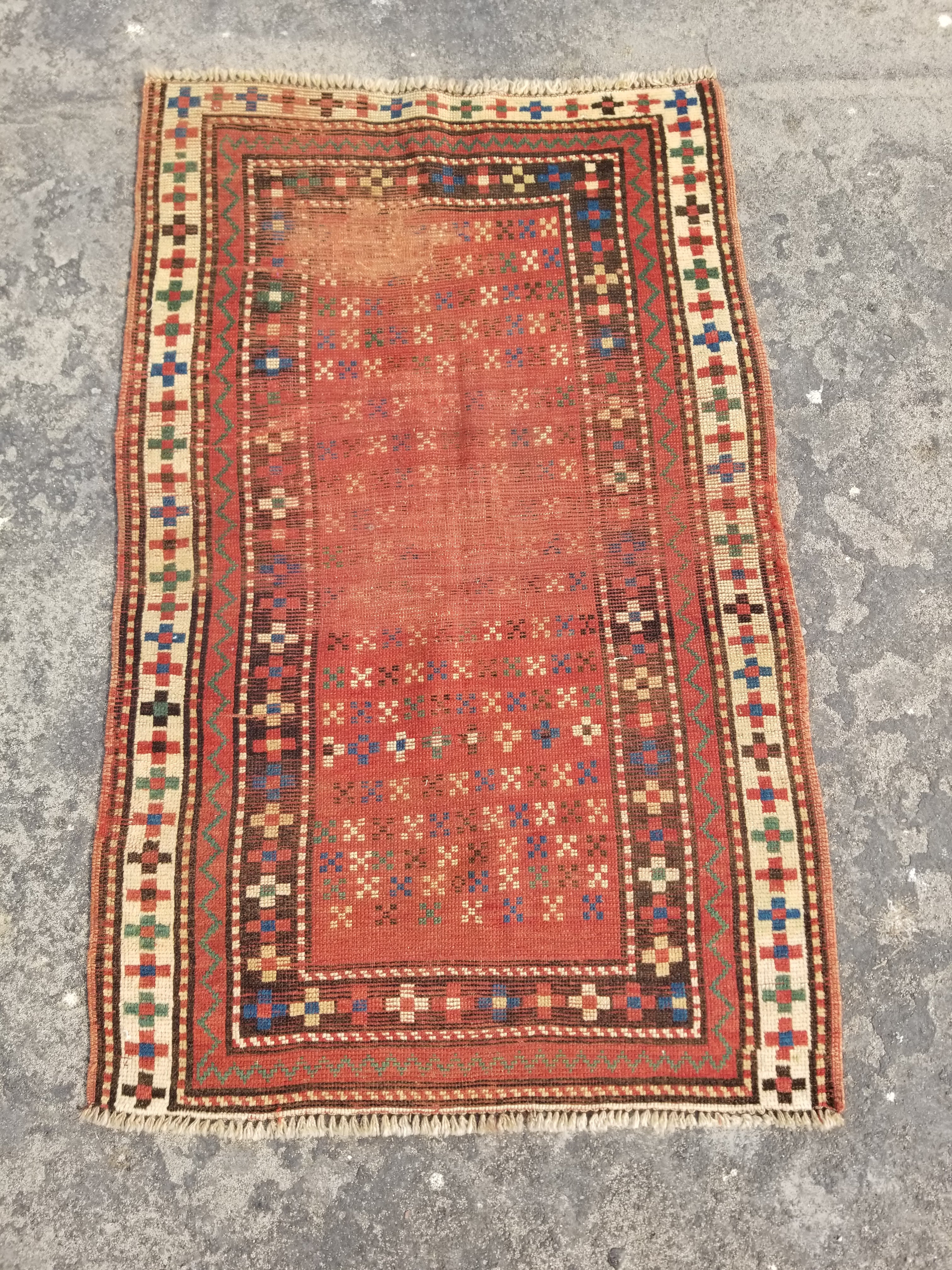 Distressed Vintage Traditional Handmade Oriental Wool Multicolor Rug 127x86cm