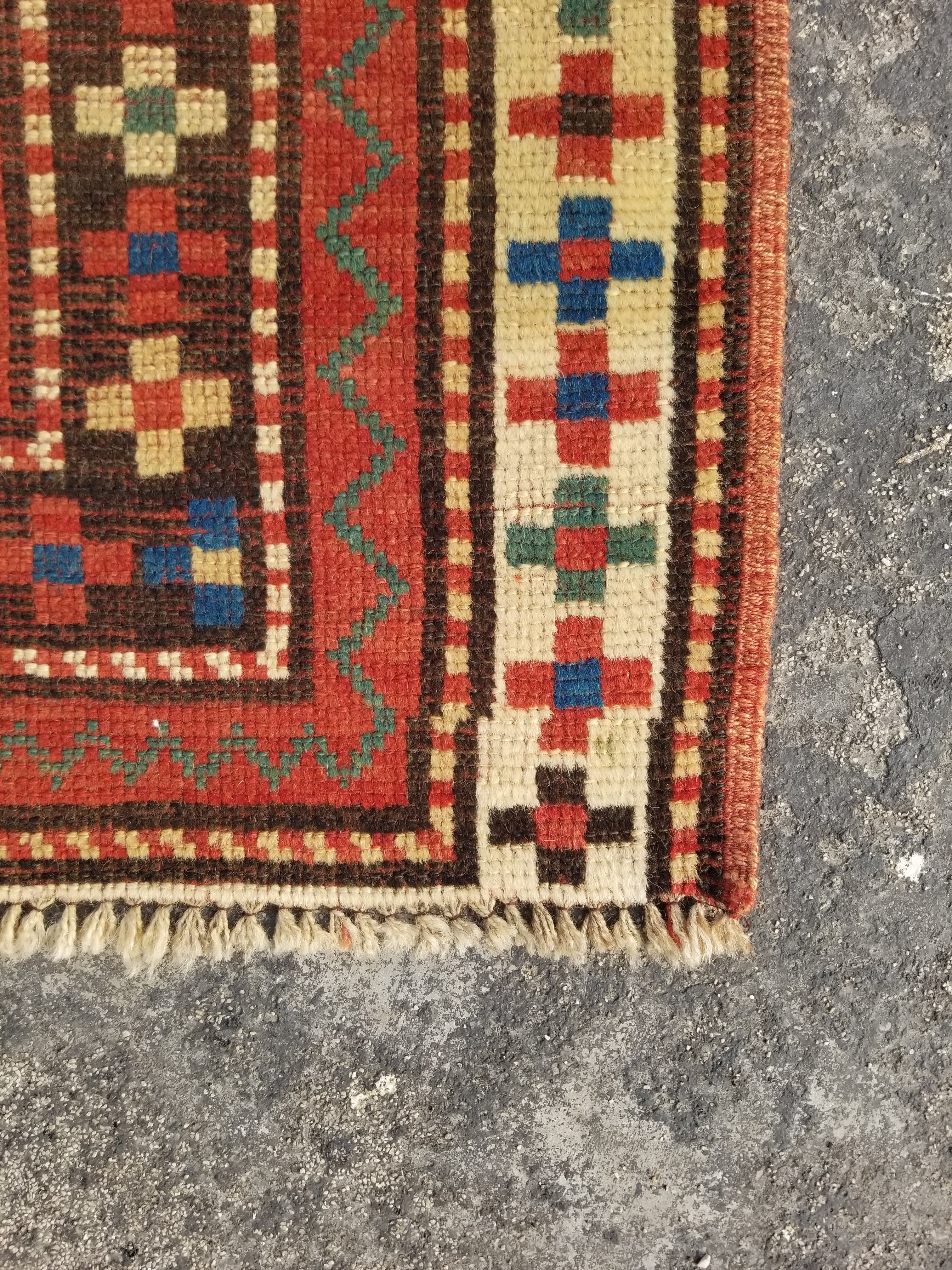 Distressed Vintage Traditional Handmade Oriental Wool Multicolor Rug 127x86cm