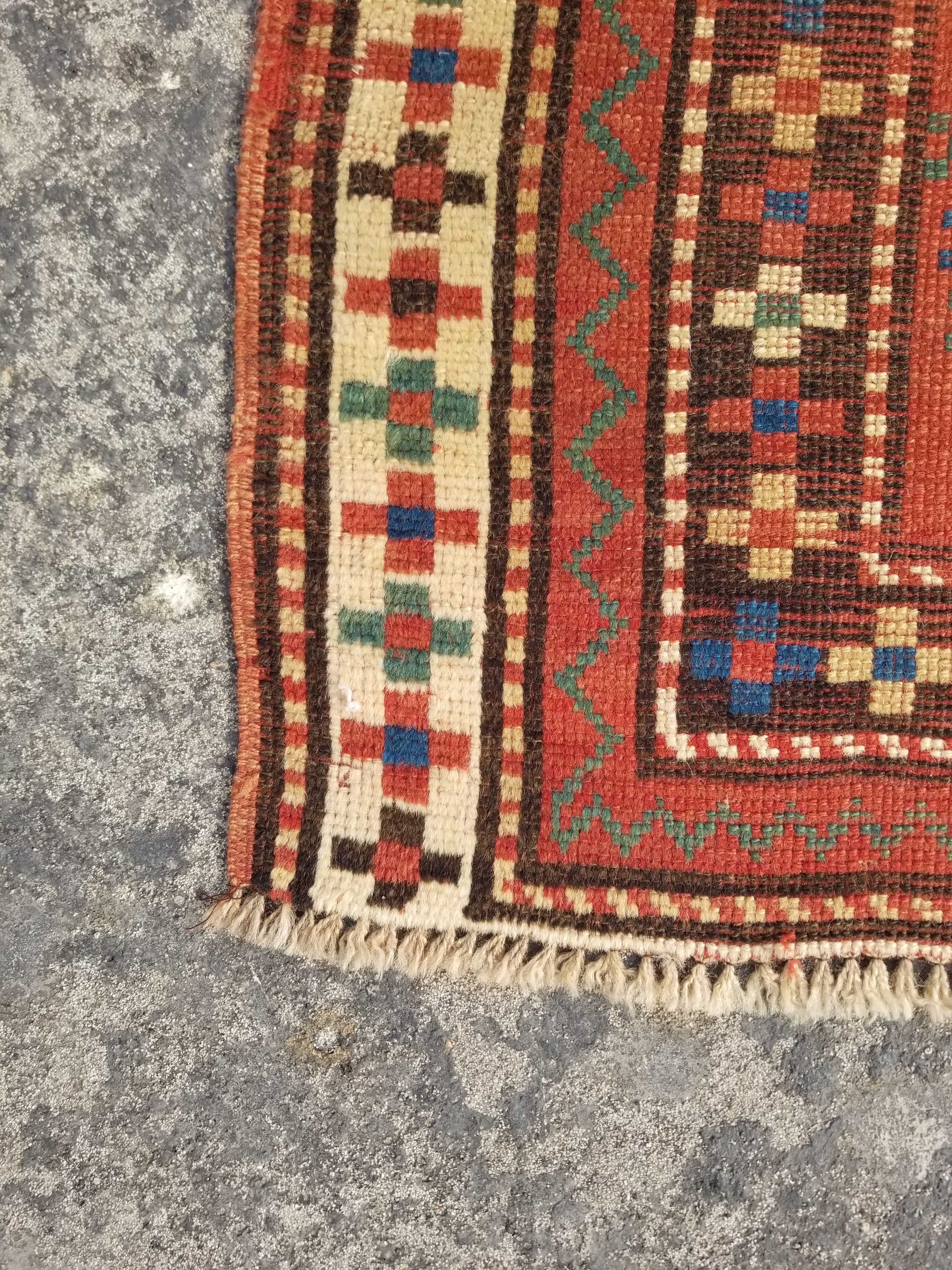 Distressed Vintage Traditional Handmade Oriental Wool Multicolor Rug 127x86cm