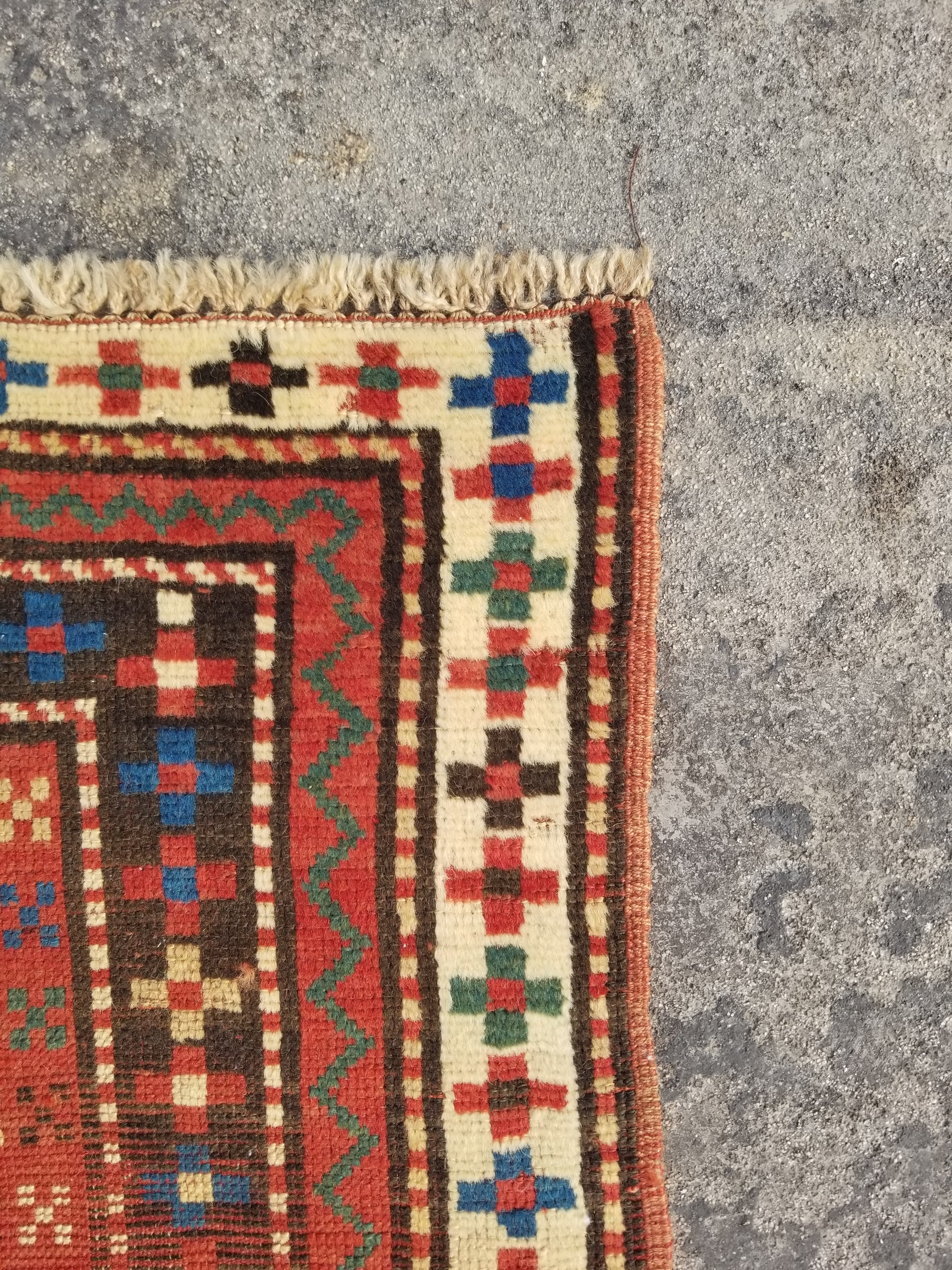 Distressed Vintage Traditional Handmade Oriental Wool Multicolor Rug 127x86cm