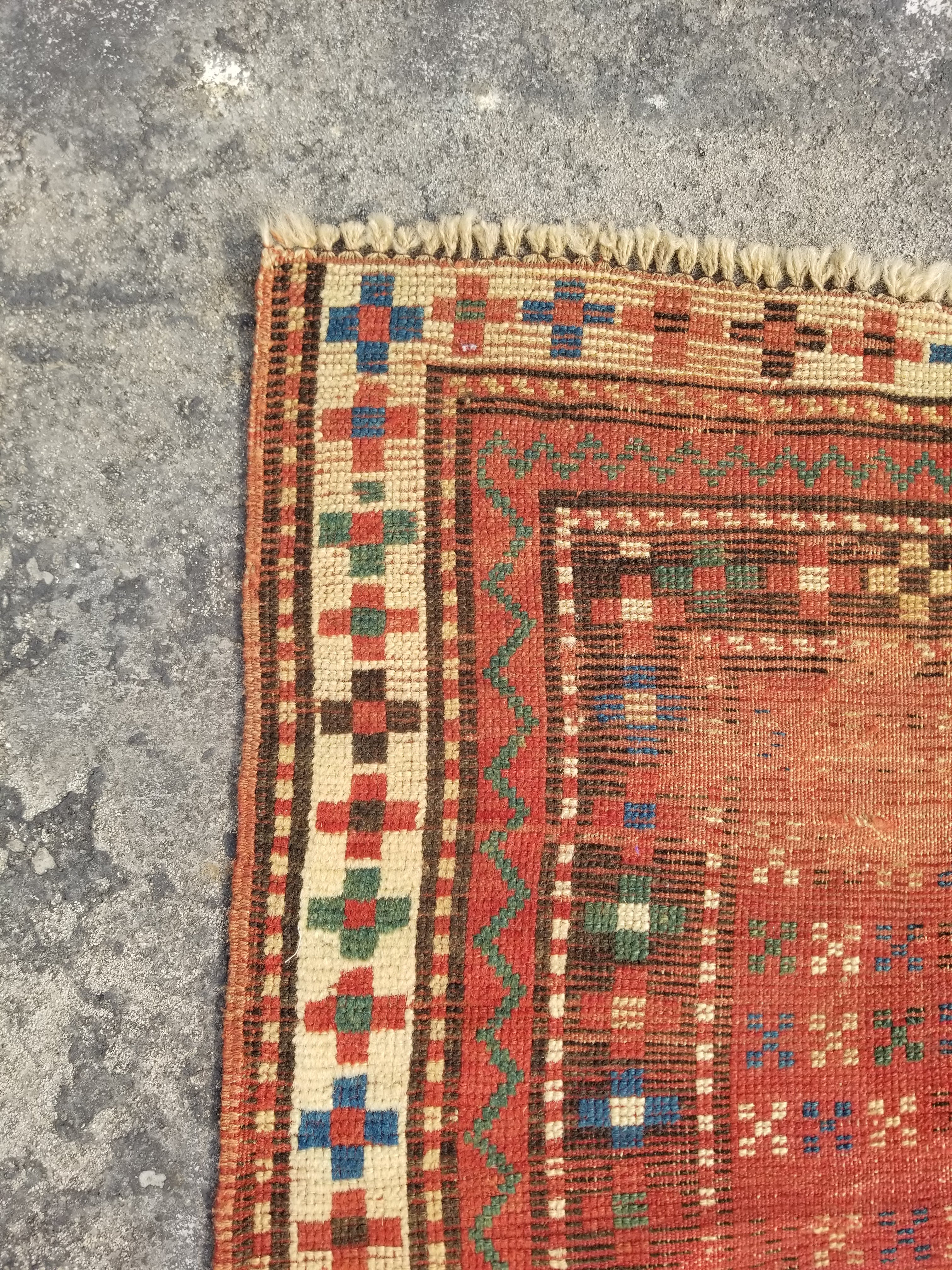 Distressed Vintage Traditional Handmade Oriental Wool Multicolor Rug 127x86cm