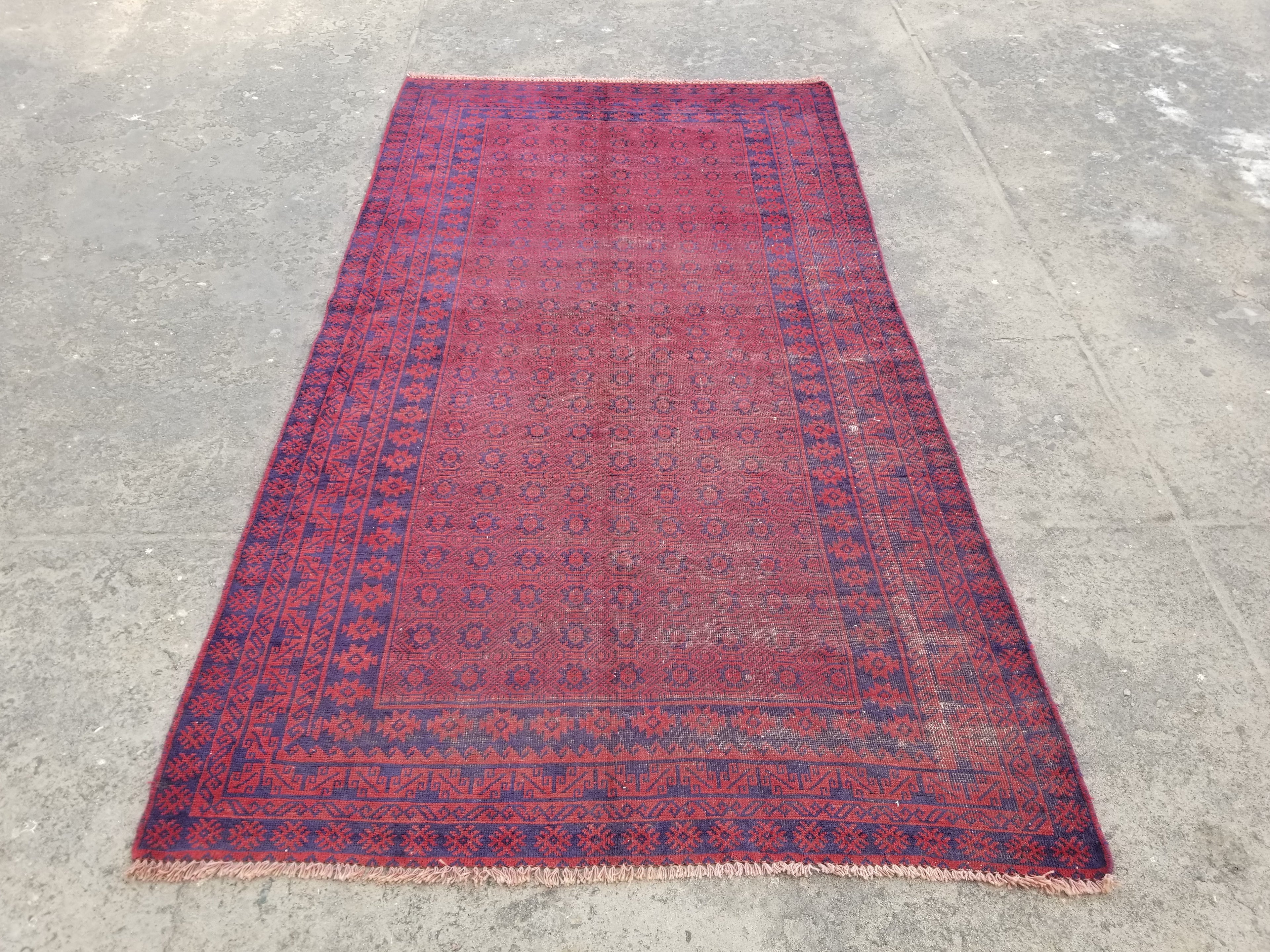 Distressed Vintage Traditional Handmade Afghan Wool Multicolor Rug 315x173cm