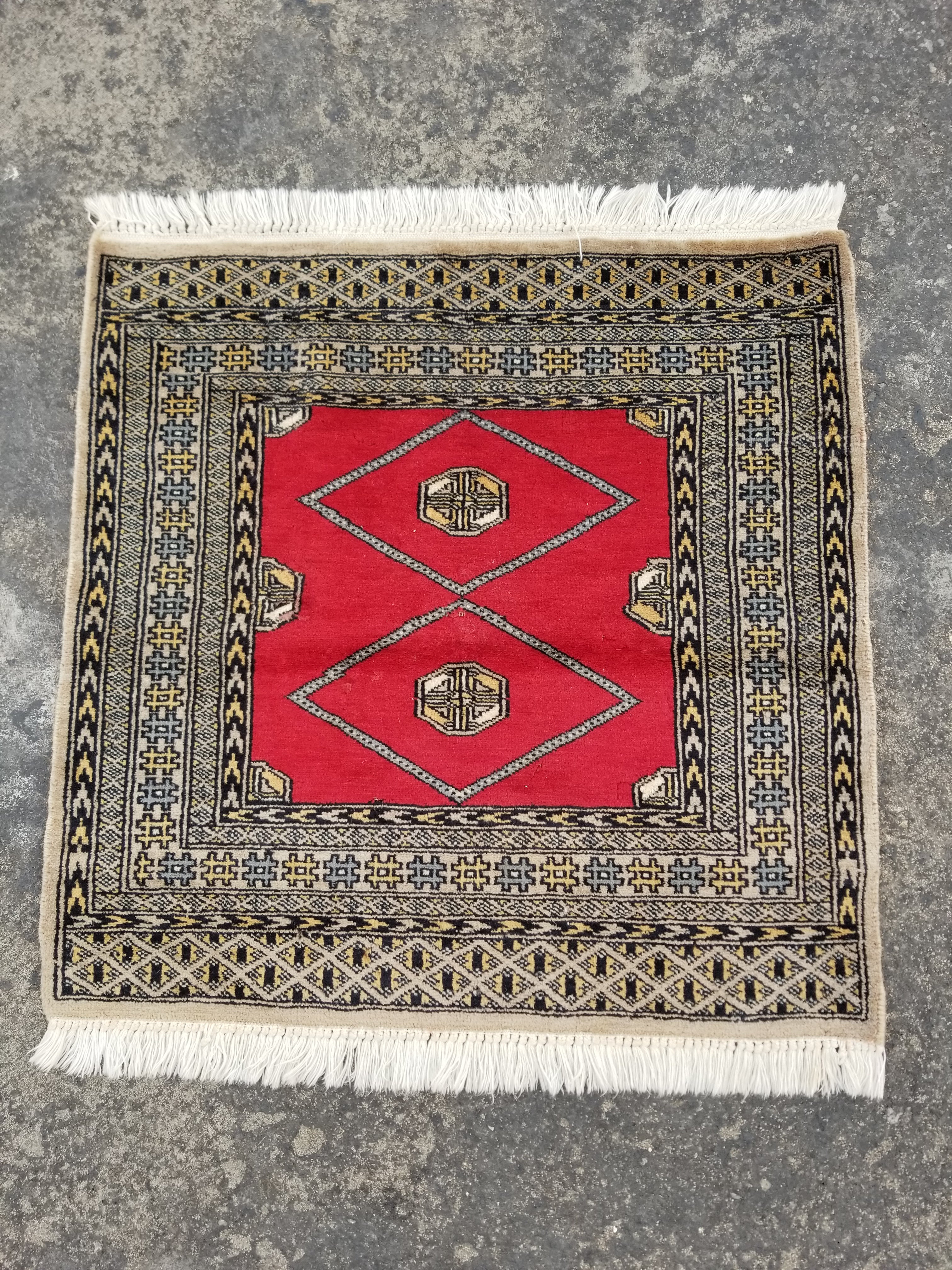 Vintage Traditional Handmade Afghan Wool Multicolor Doormat 76x76cm