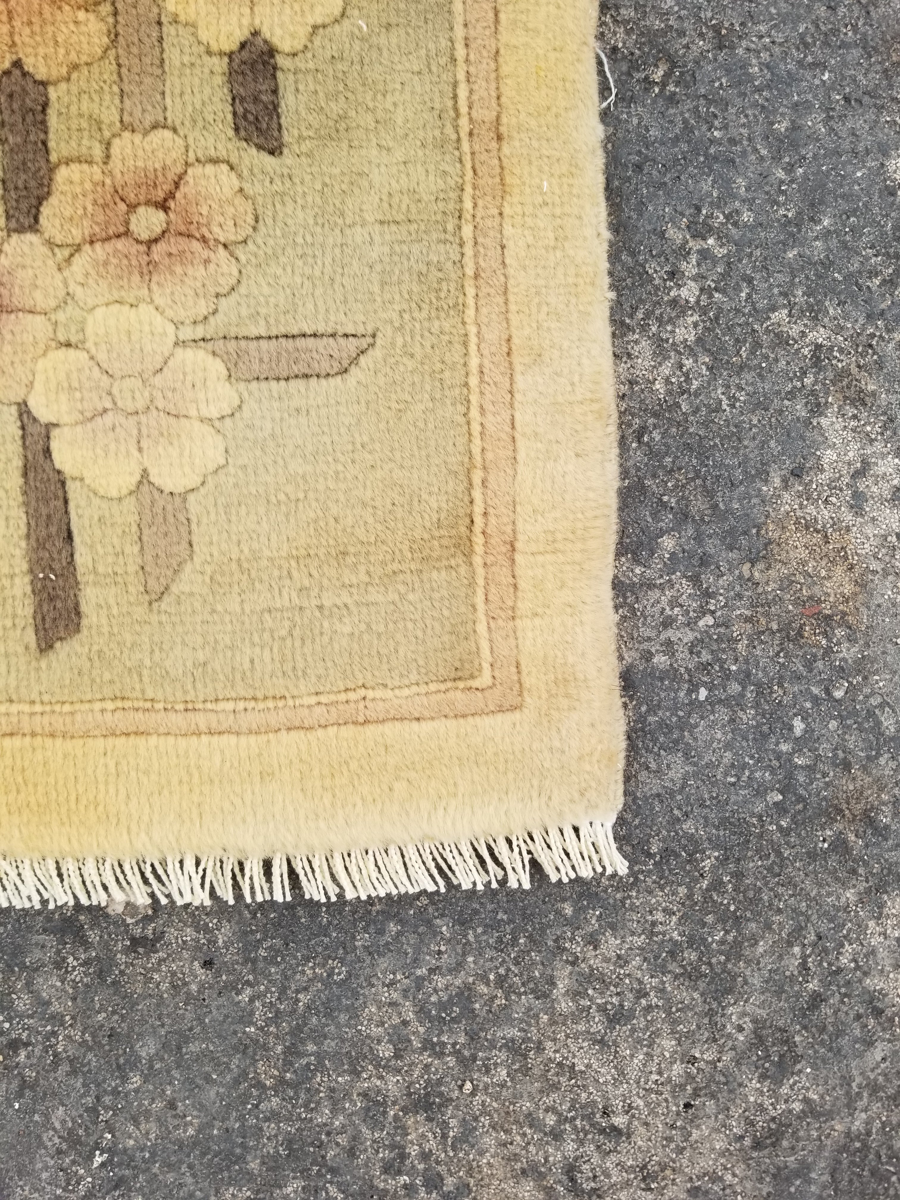 Vintage Traditional Handmade Chinese Silk Floral Beige Rug 198x137cm