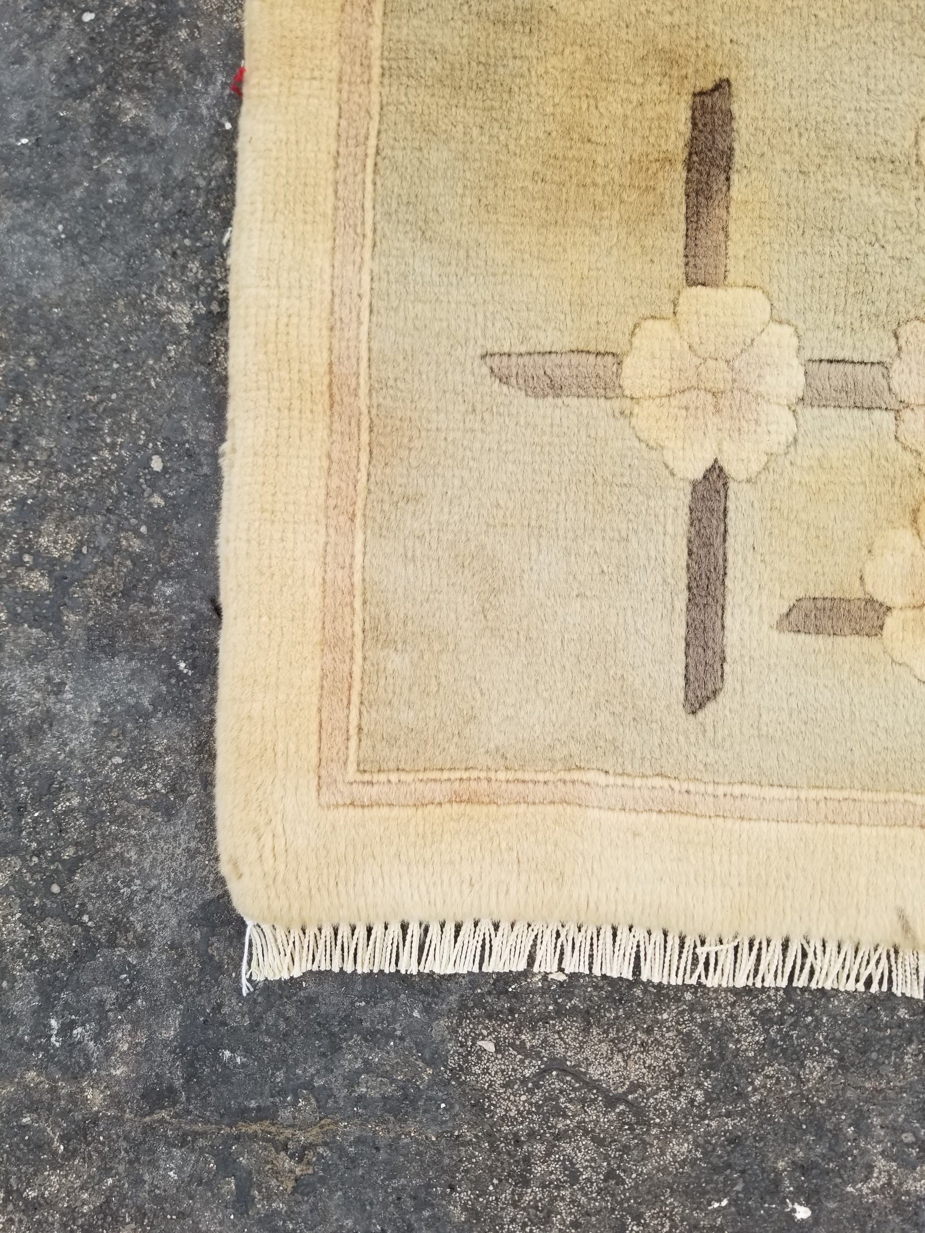 Vintage Traditional Handmade Chinese Silk Floral Beige Rug 198x137cm