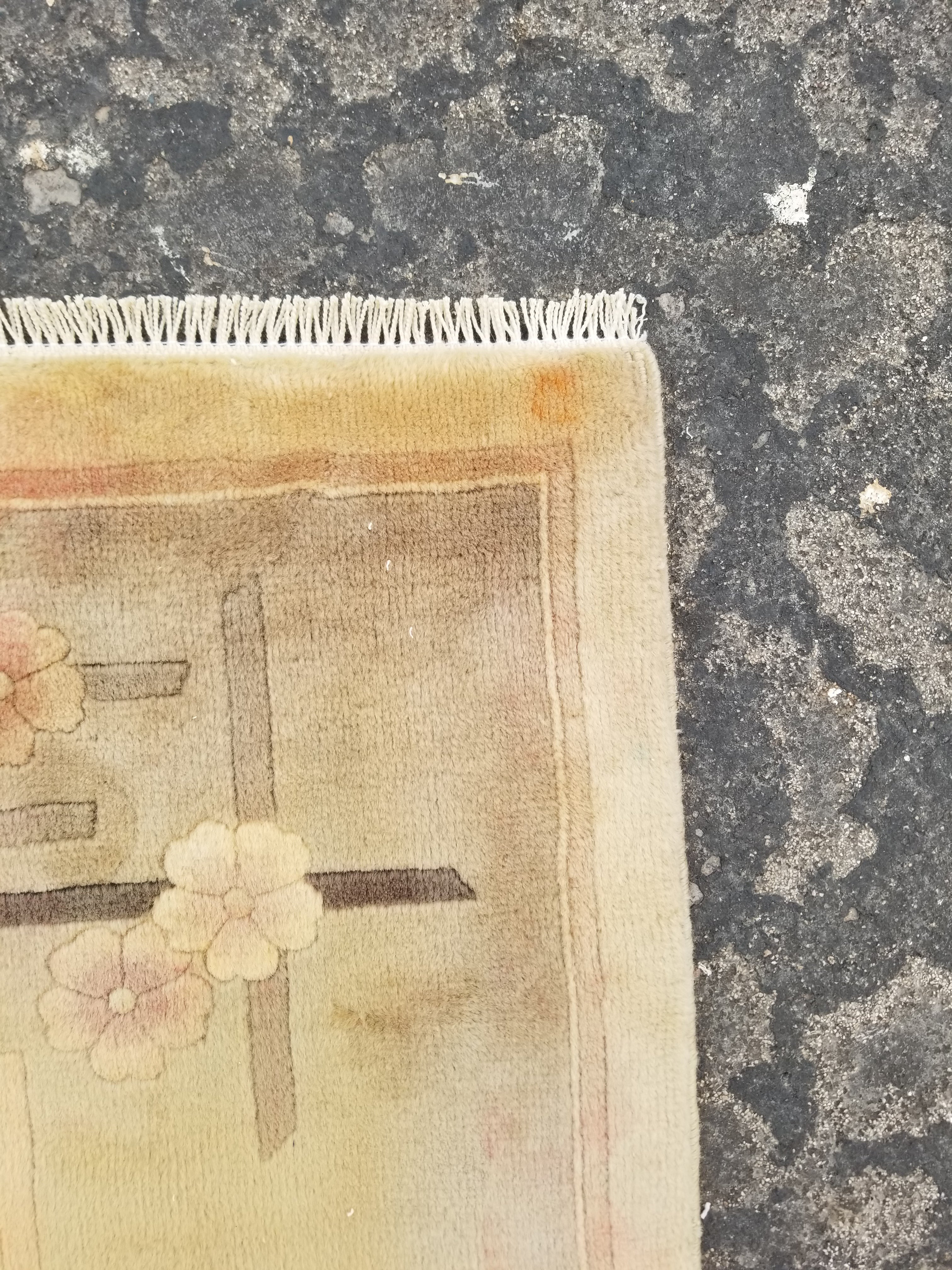 Vintage Traditional Handmade Chinese Silk Floral Beige Rug 198x137cm