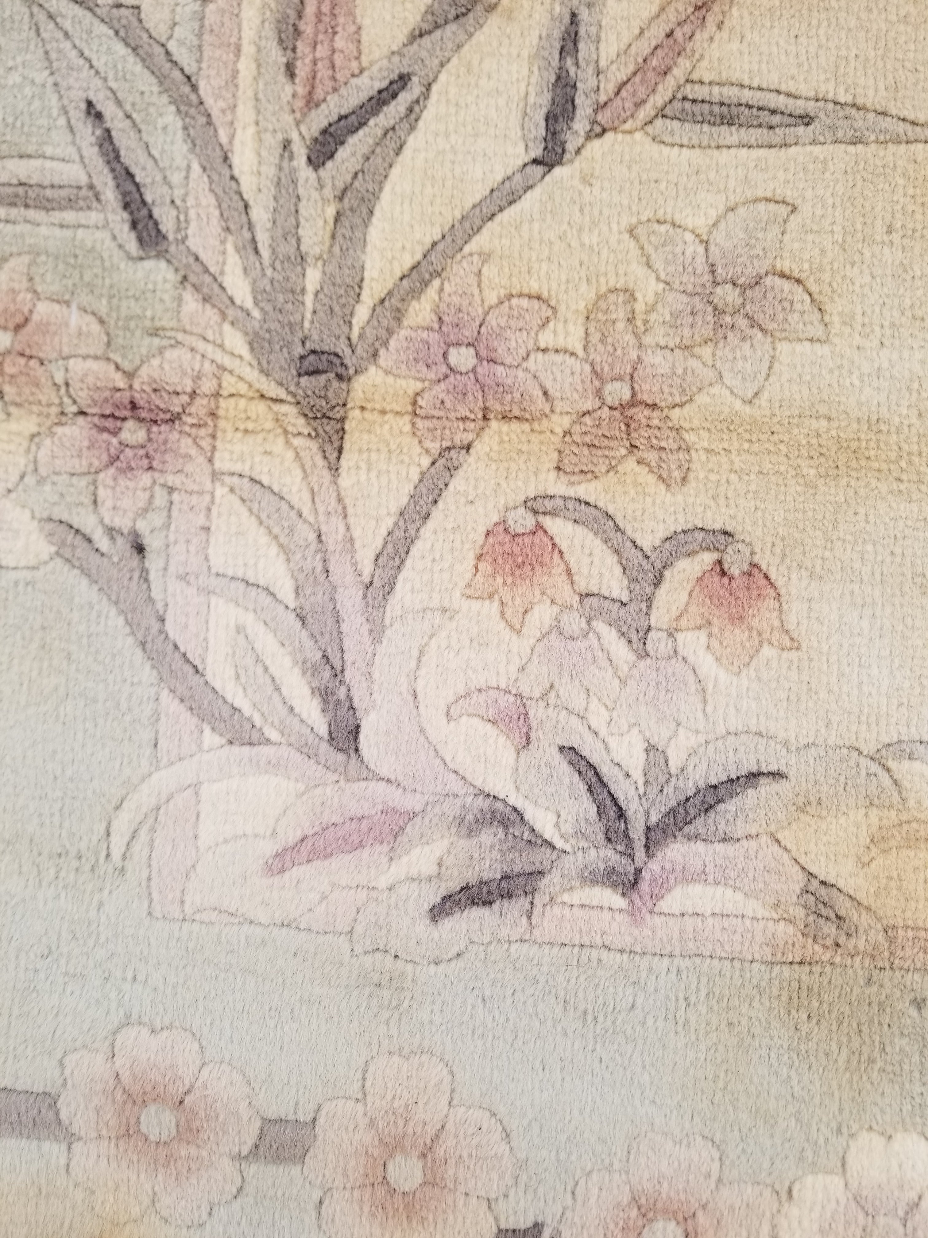 Vintage Traditional Handmade Chinese Silk Floral Beige Rug 198x137cm