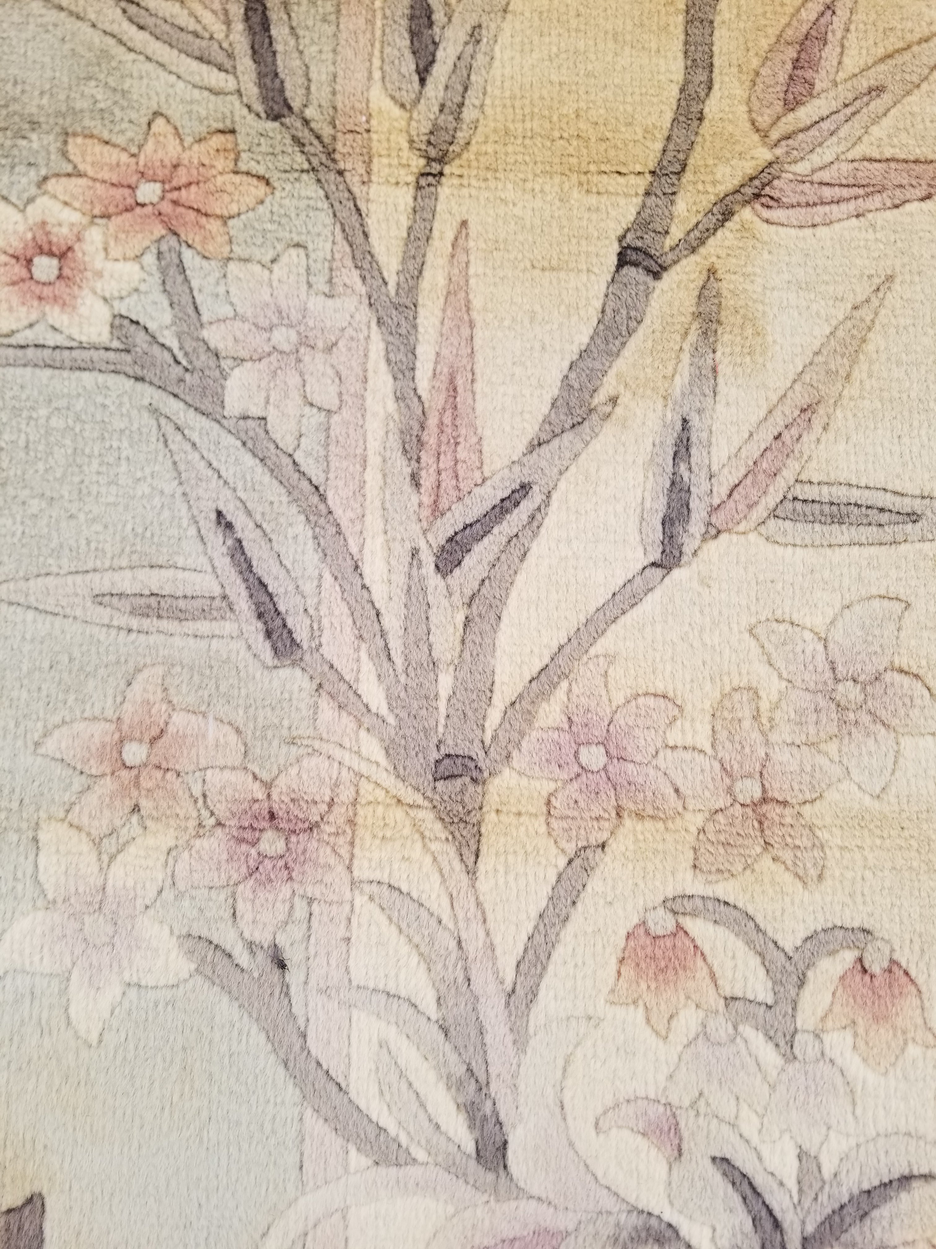 Vintage Traditional Handmade Chinese Silk Floral Beige Rug 198x137cm