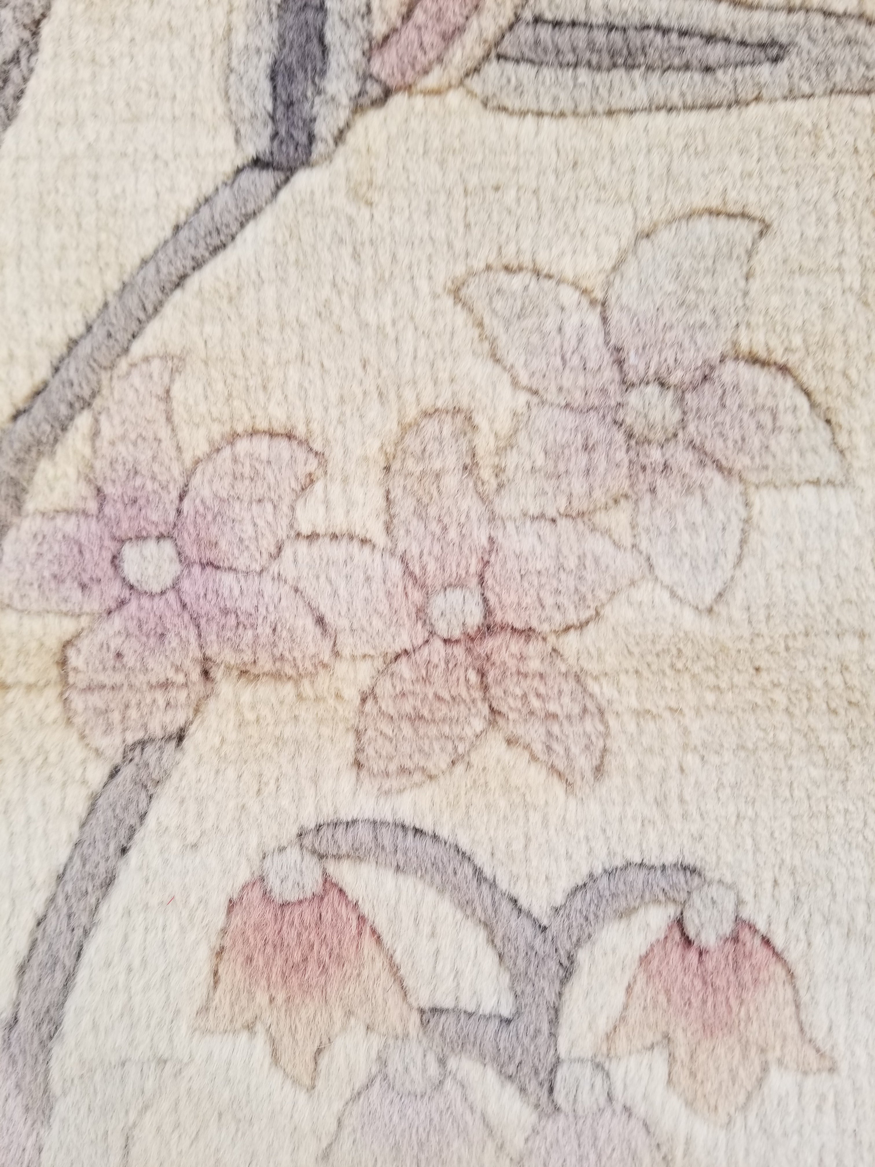 Vintage Traditional Handmade Chinese Silk Floral Beige Rug 198x137cm