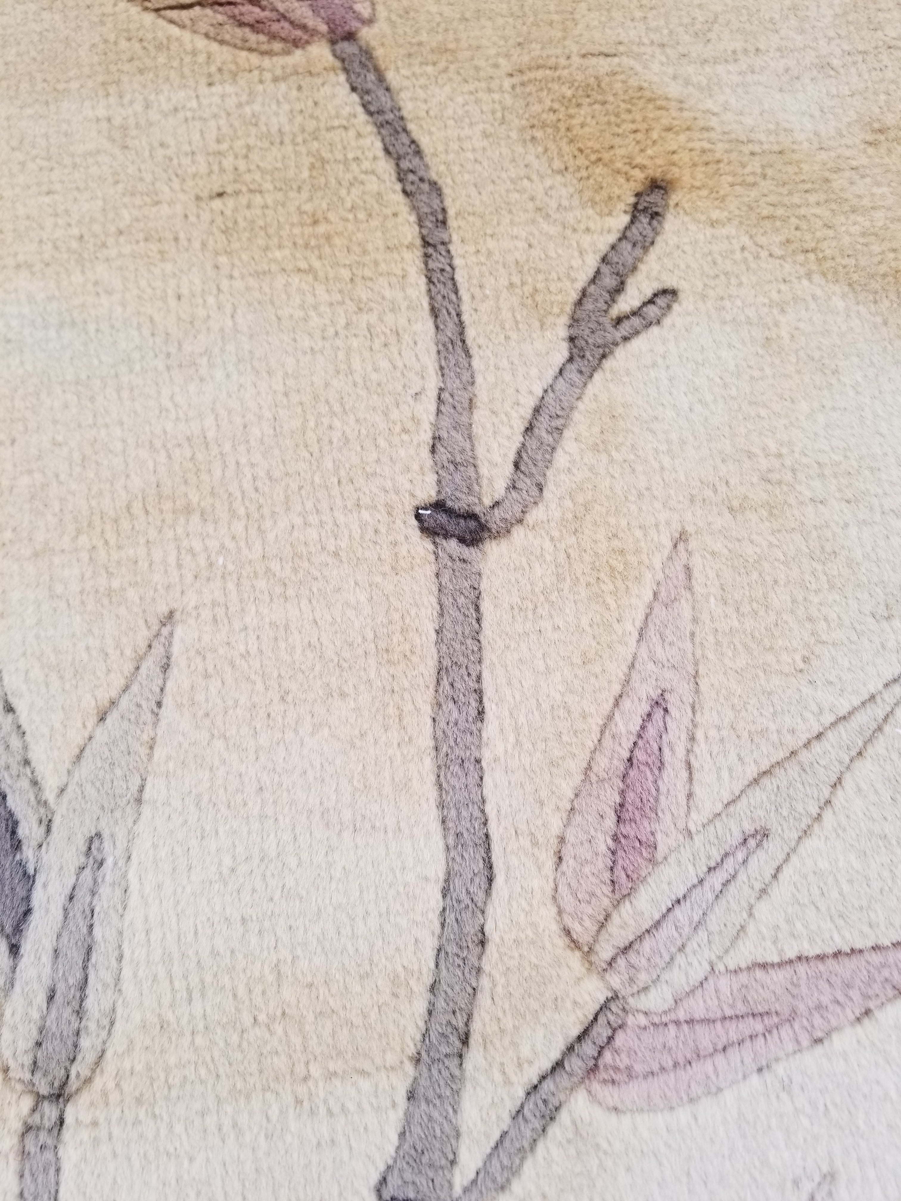 Vintage Traditional Handmade Chinese Silk Floral Beige Rug 198x137cm