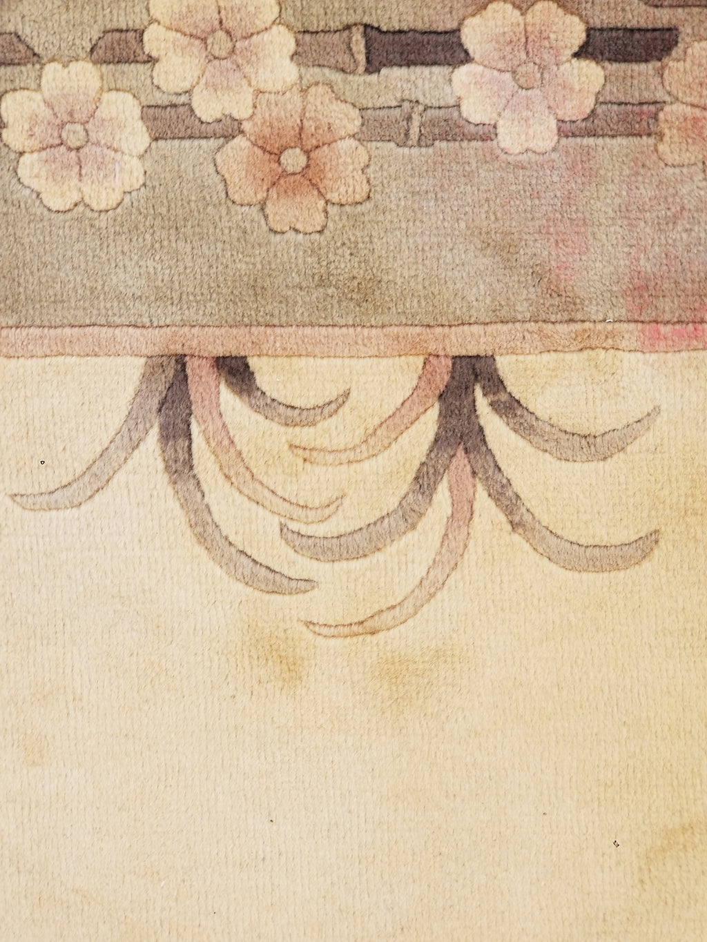 Vintage Traditional Handmade Chinese Silk Floral Beige Rug 198x137cm