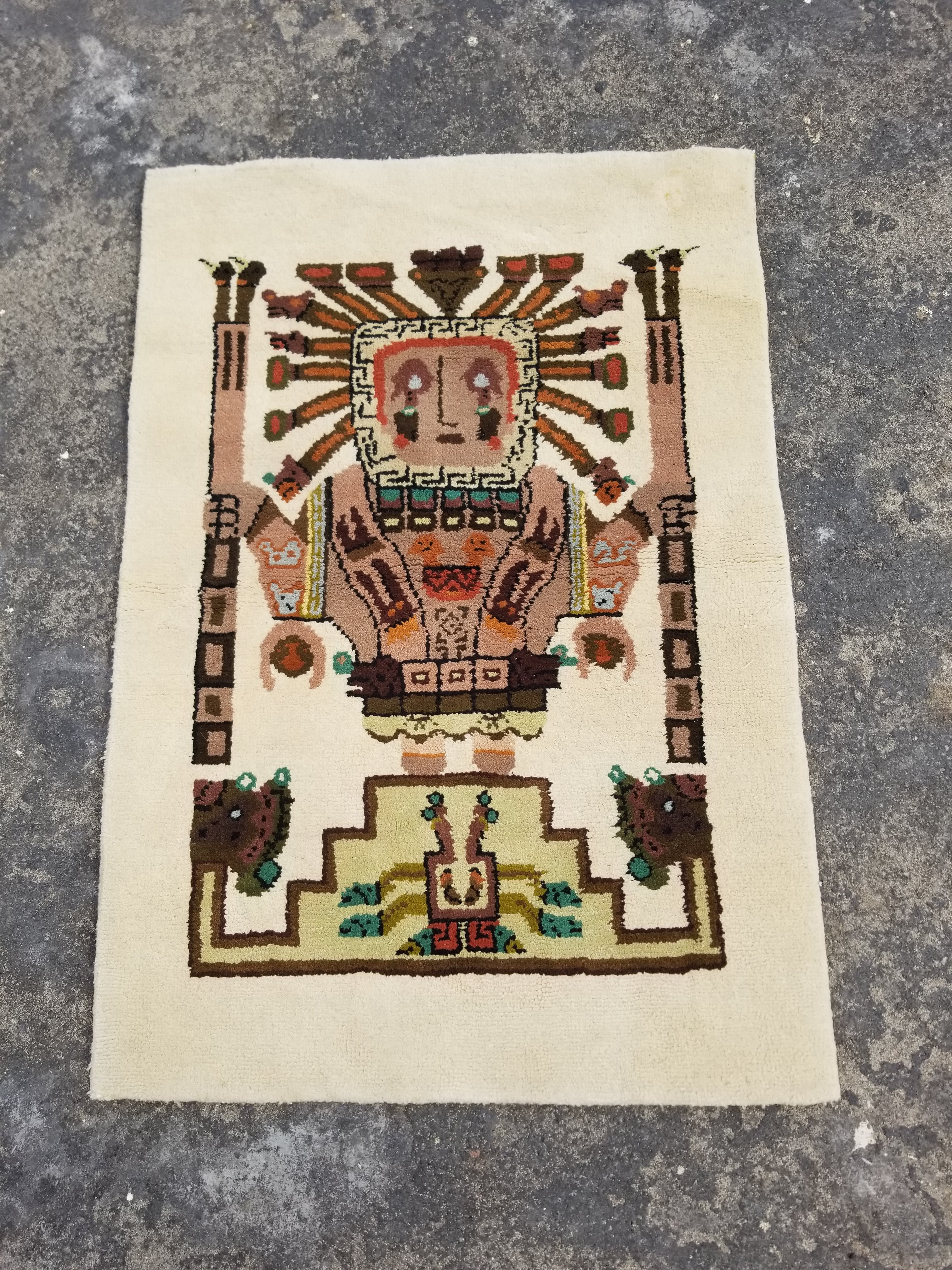 Vintage Handmade Native American Design Ecuador Wool Multicolor Rug 130x91cm