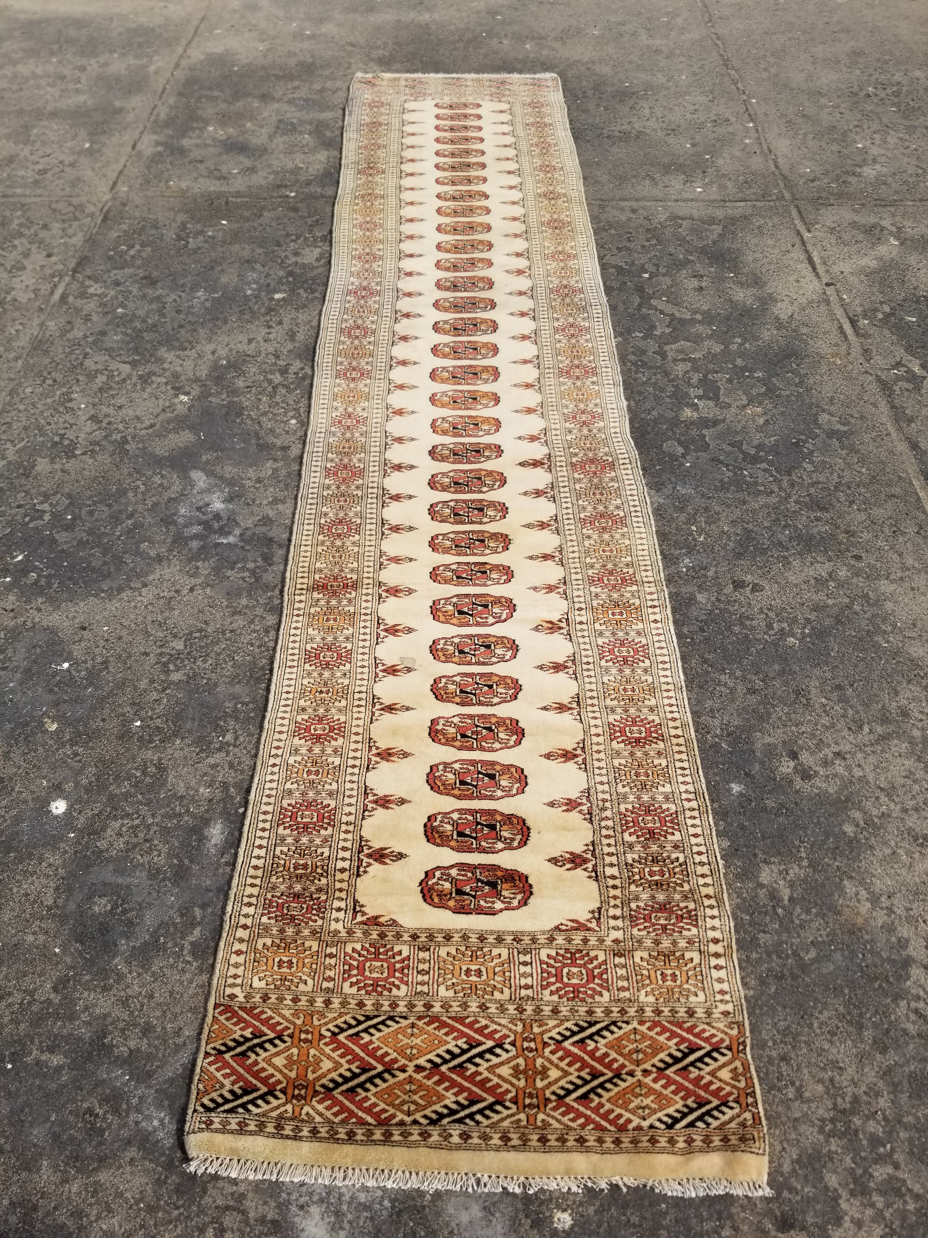 Vintage Traditional Handmade Bokhara Wool Multicolor Runner Rug 371x74cm