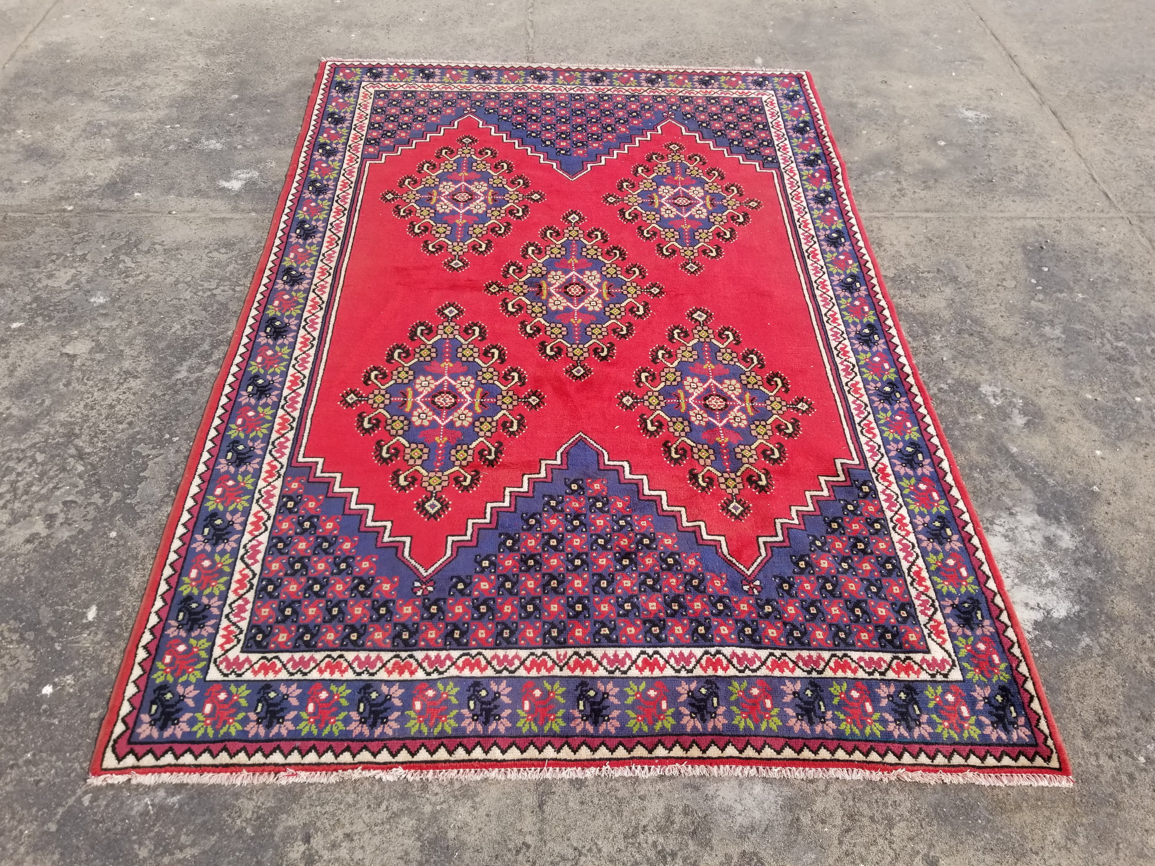 Vintage Traditional Handmade Tunisian Wool Multicolor Rug 302x203cm