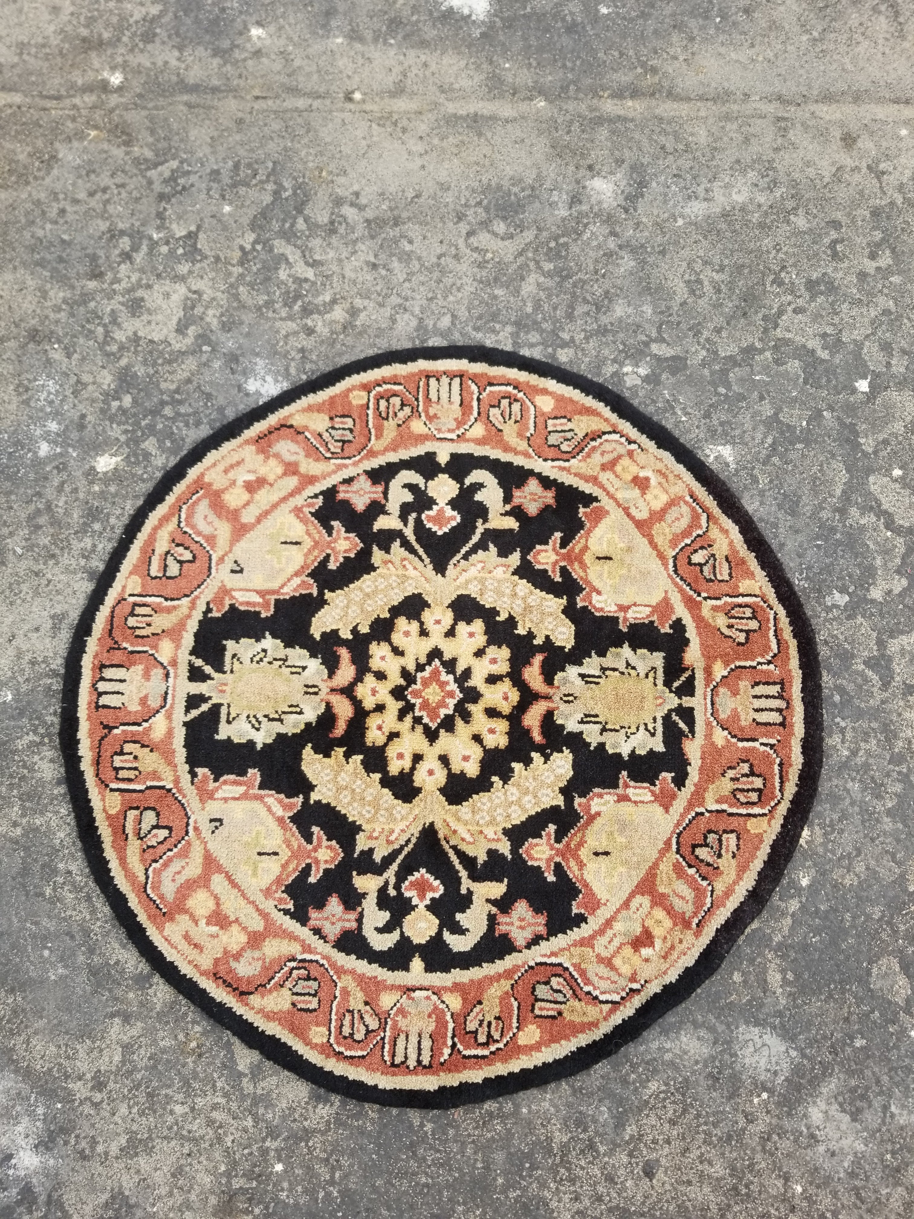 Vintage Traditional Handmade Oriental Wool Multicolor Rug 97x97cm