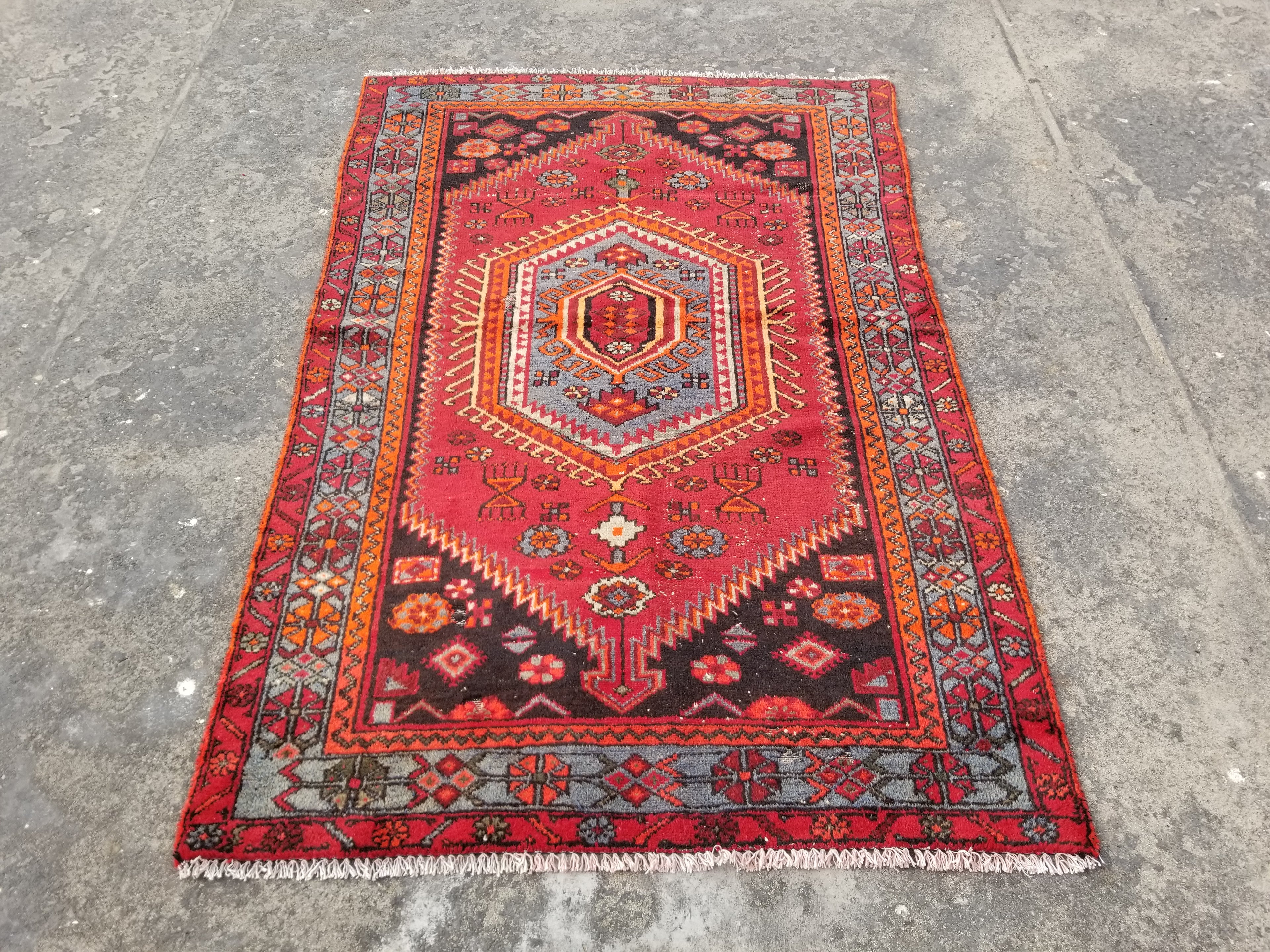 Vintage Traditional Handmade Oriental Wool Multicolor Rug 196x127cm