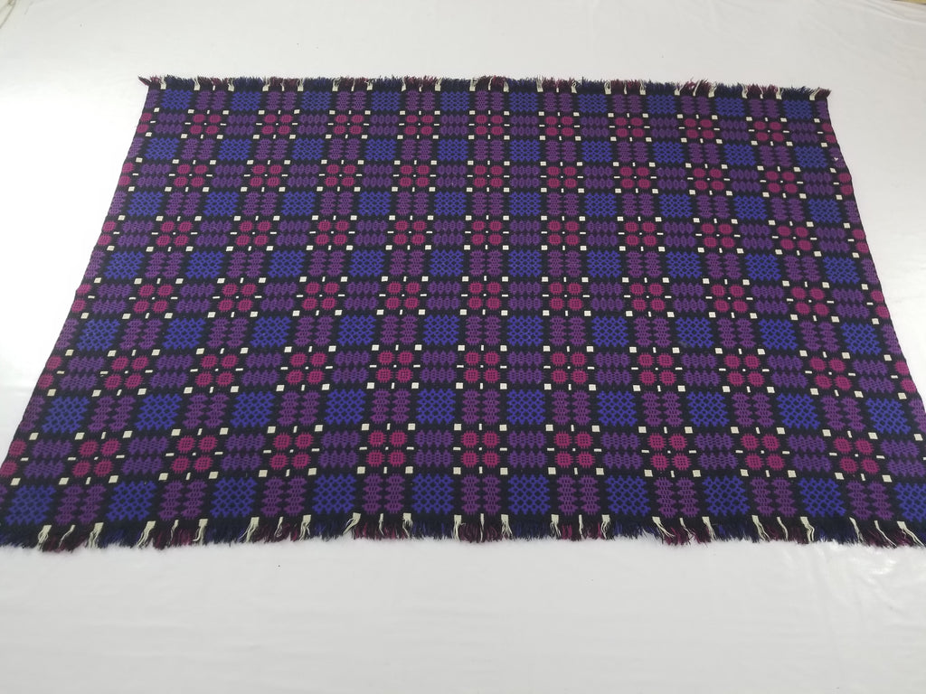 Vintage Welsh Wool Tapestry Blanket Reversible 240x160cm