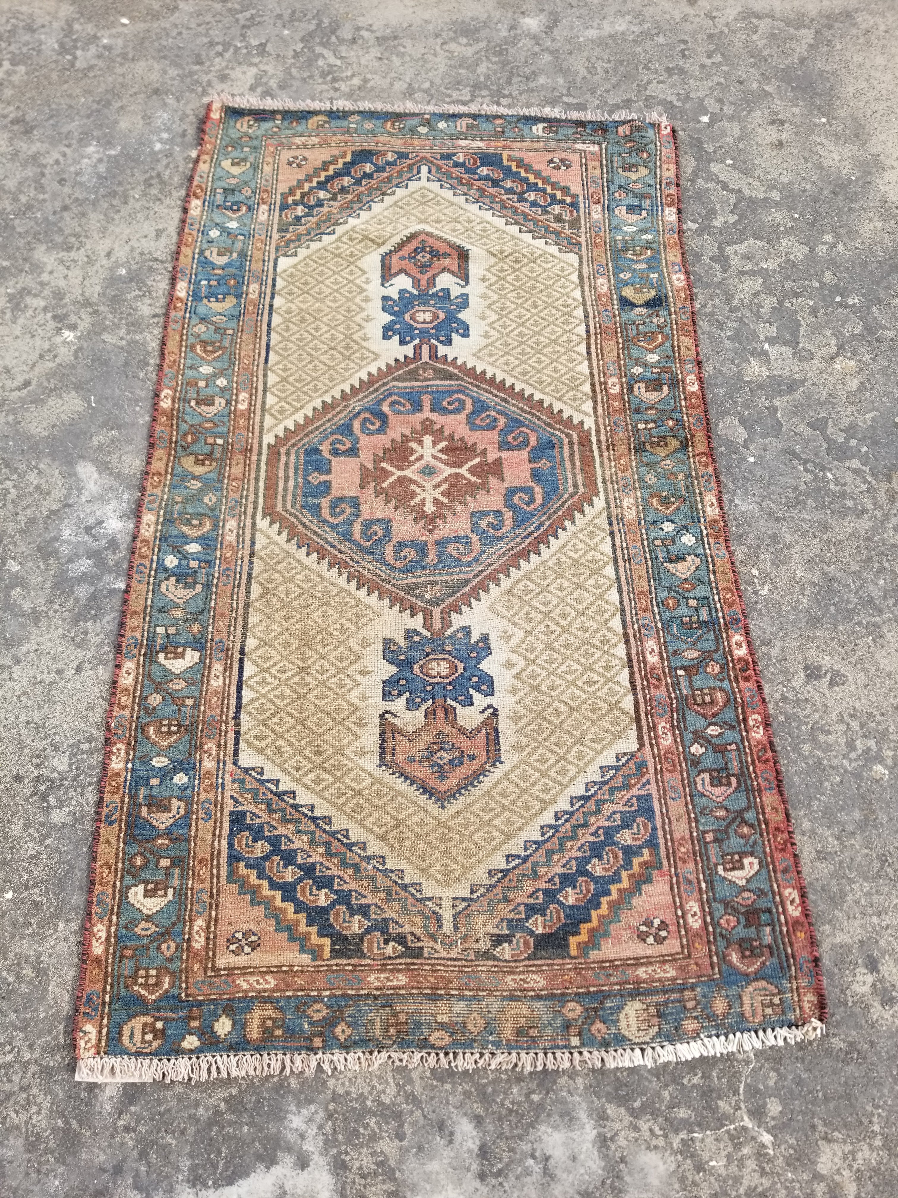 Distressed Vintage Traditional Handmade Oriental Wool Multicolor Rug 173x97cm