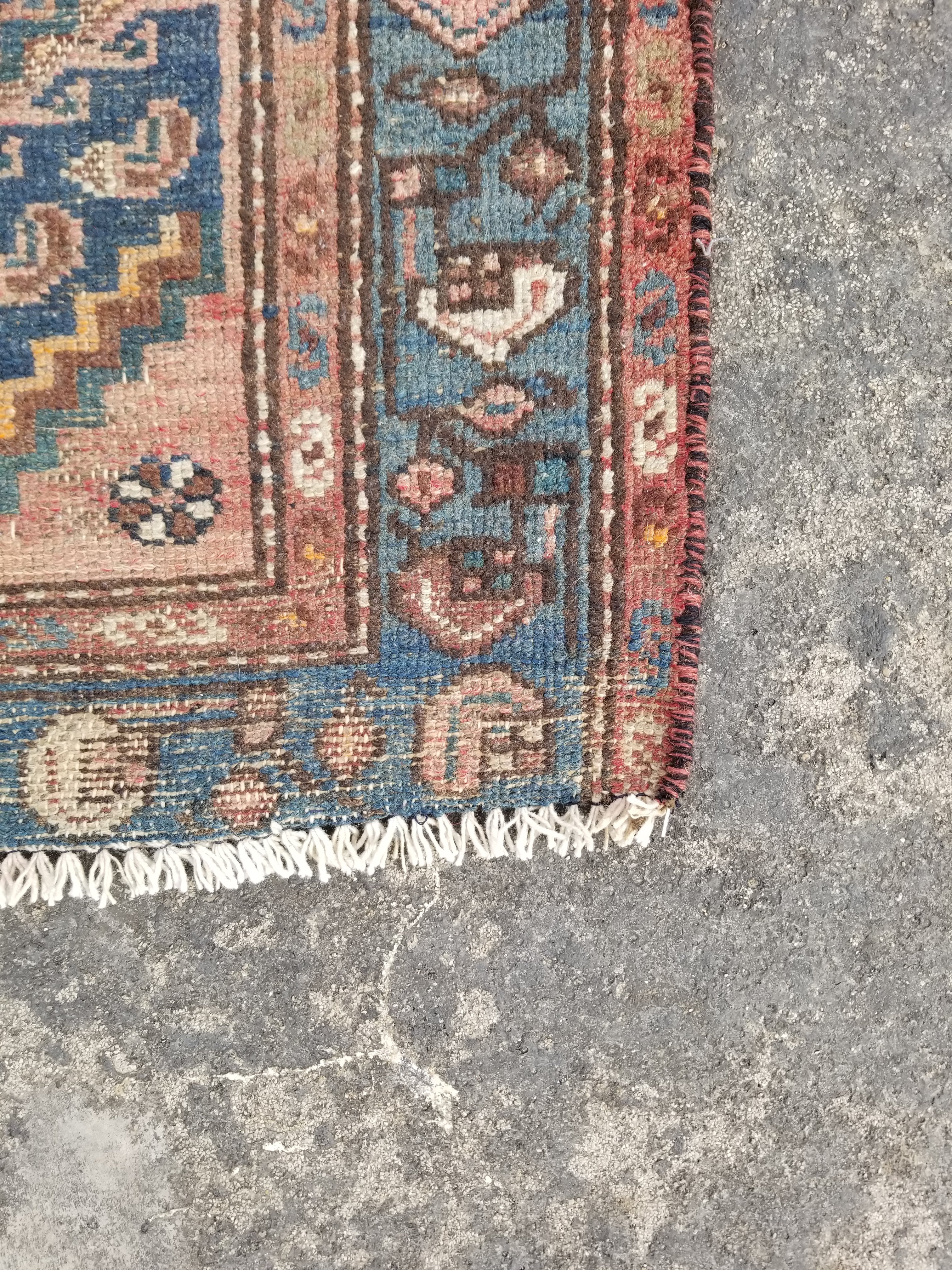 Distressed Vintage Traditional Handmade Oriental Wool Multicolor Rug 173x97cm